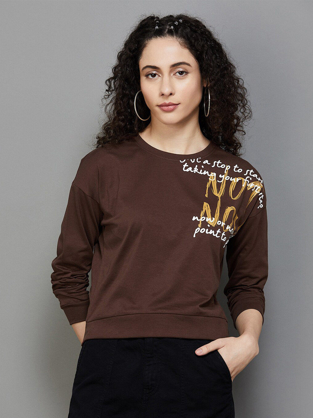 

Ginger by Lifestyle Typography Printed Cotton Pullover, Brown