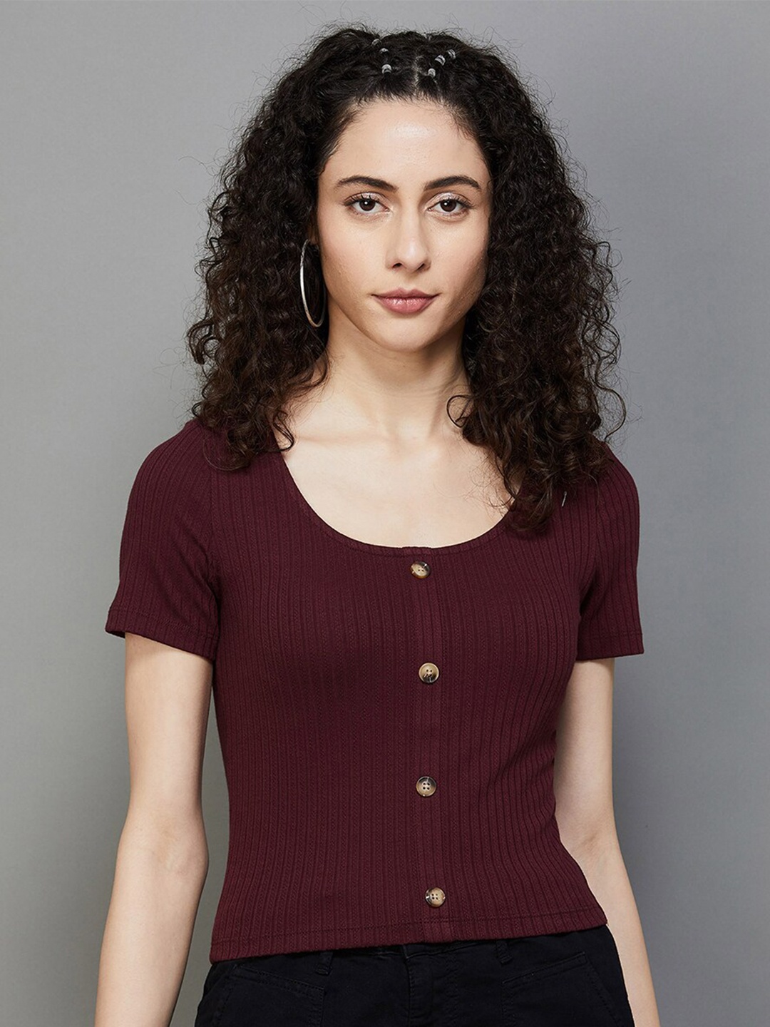 

Ginger by Lifestyle Scoop Neck Ribbed Fitted Top, Red