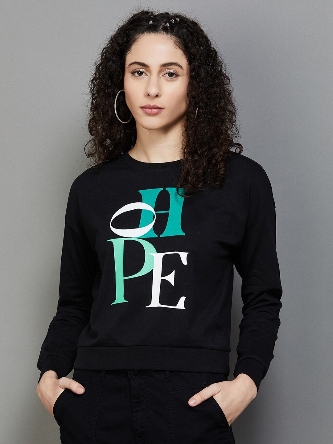 

Ginger by Lifestyle Typography Printed Cotton Pullover, Black