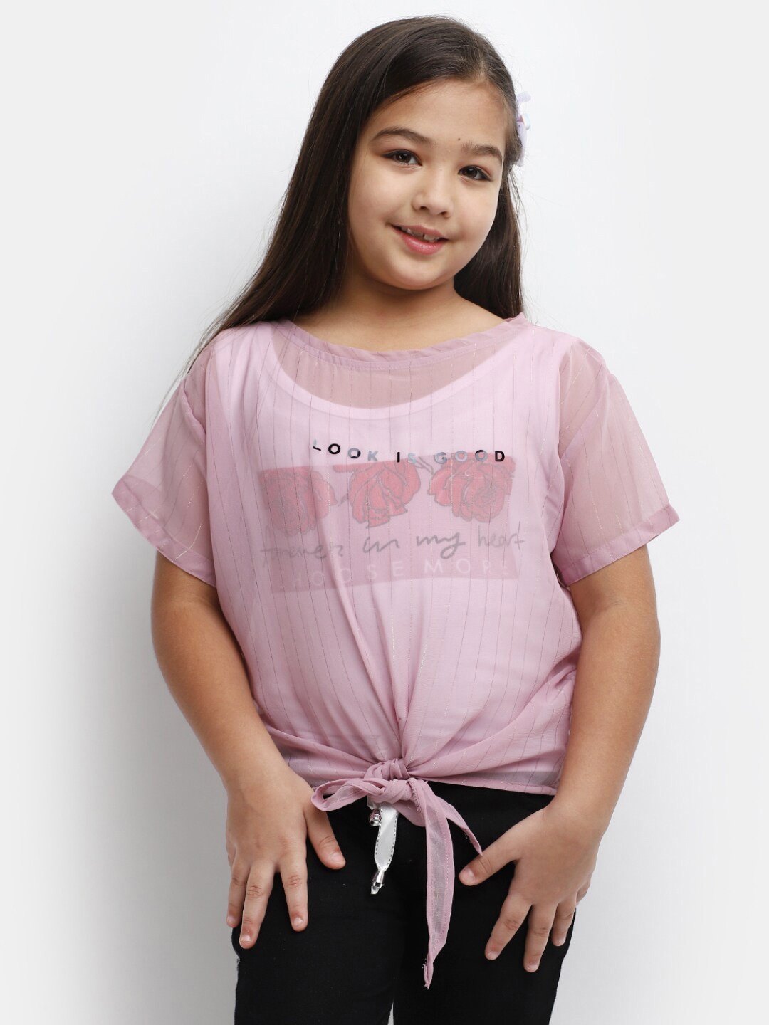 

V-Mart Girls Typographic Printed Georgette Top, Pink