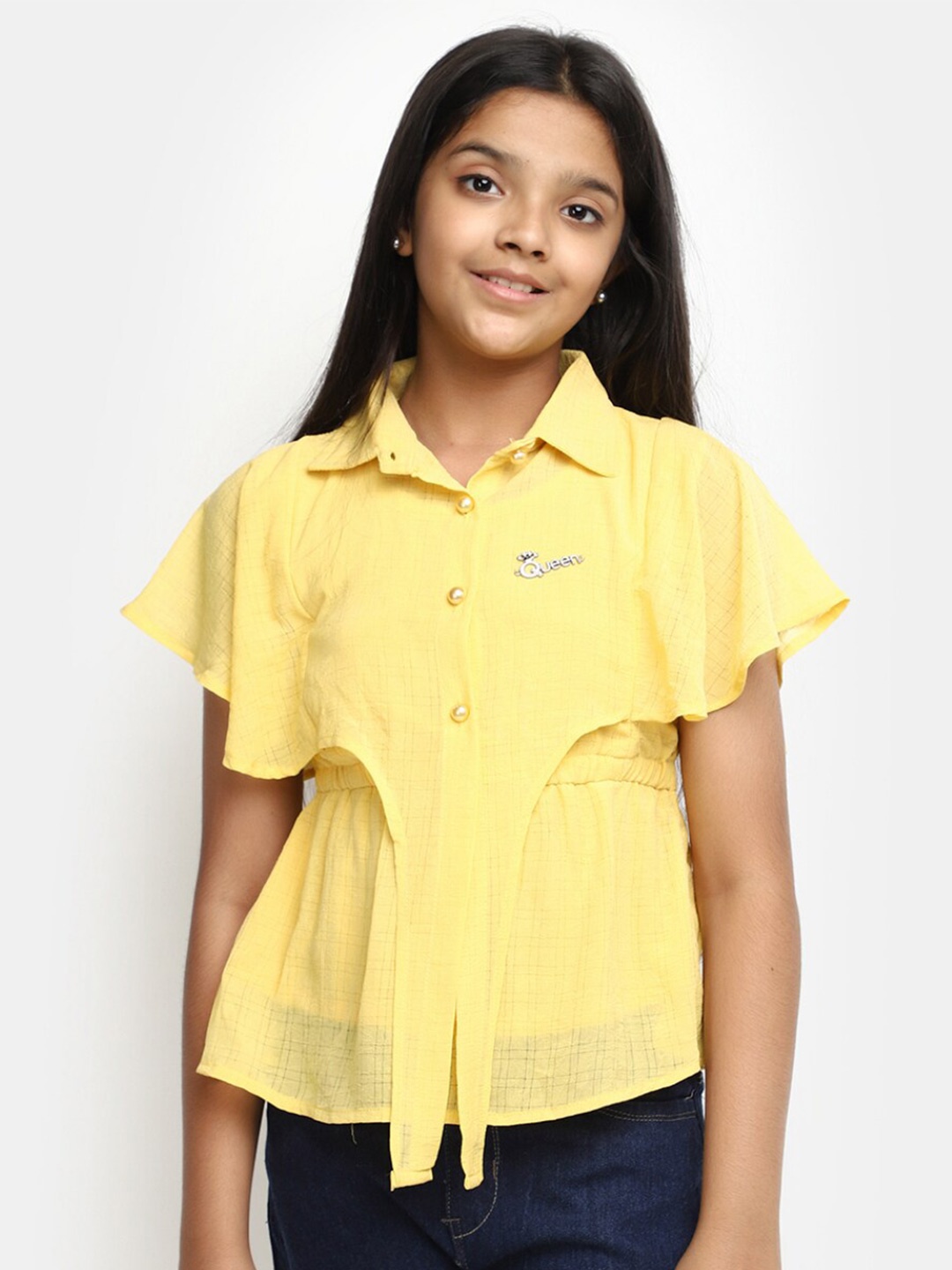 

V-Mart Girls Shirt Collar Cotton Shirt Styled Top, Yellow