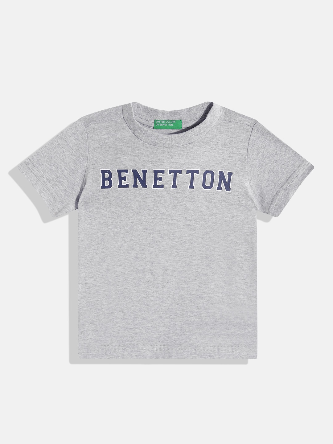 

United Colors of Benetton Boys Pure Cotton Brand Logo Printed T-shirt, Grey