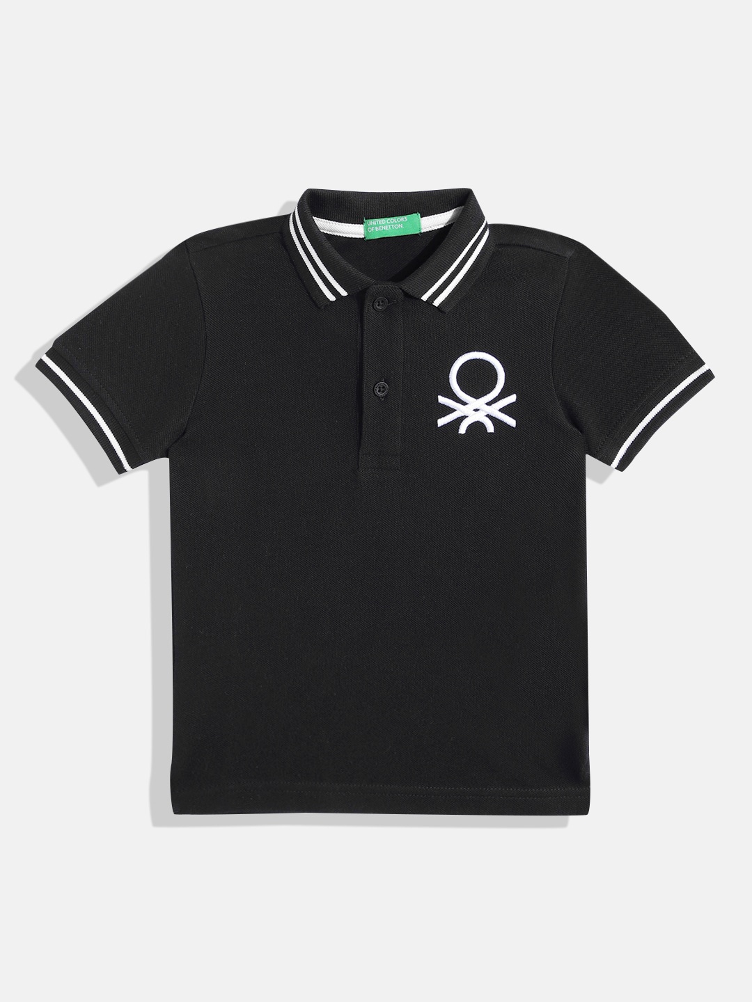 

United Colors of Benetton Boys Cotton Brand Logo Polo Collar T-shirt, Black