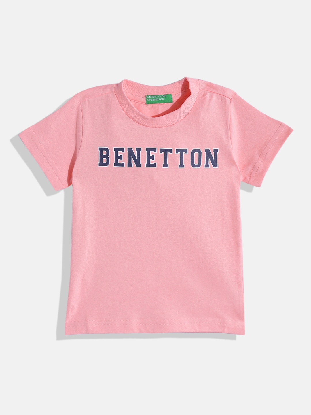

United Colors of Benetton Boys Pure Cotton Brand Logo Printed T-shirt, Pink