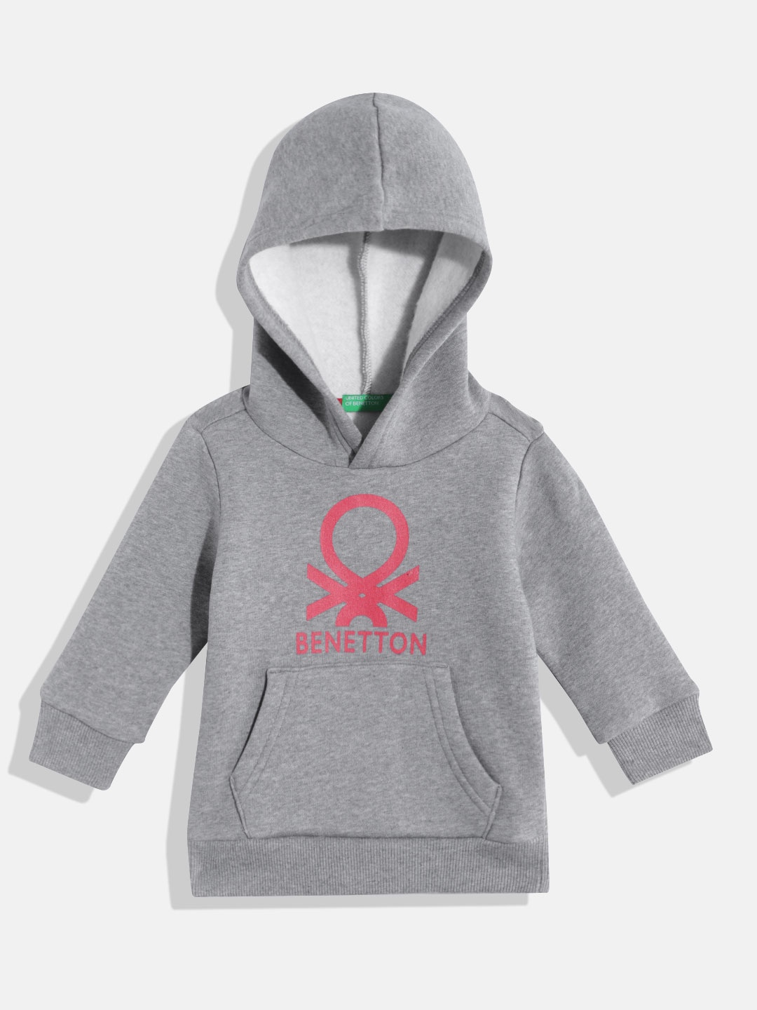 

United Colors of Benetton Boys Brand Logo Printed Hooded Sweatshirt, Grey