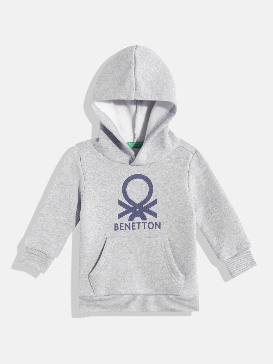 

United Colors of Benetton Boys Brand Logo Printed Hooded Sweatshirt, Grey