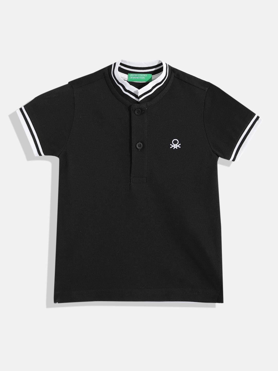 United Colors of Benetton Boys Cotton Stand Collar T-shirt, Black