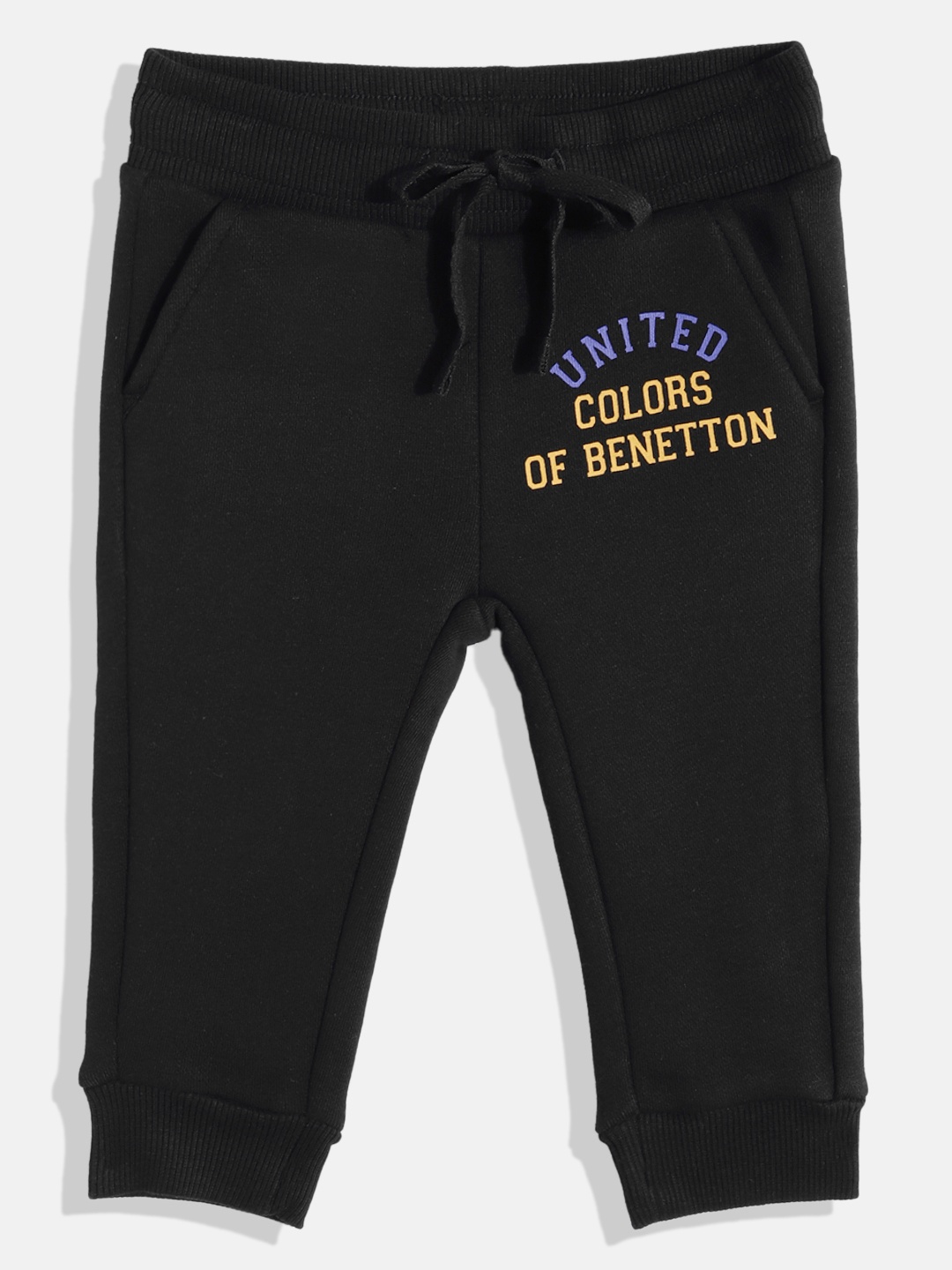 

United Colors of Benetton Boys Brand Logo Printed Mid-Rise Joggers, Black