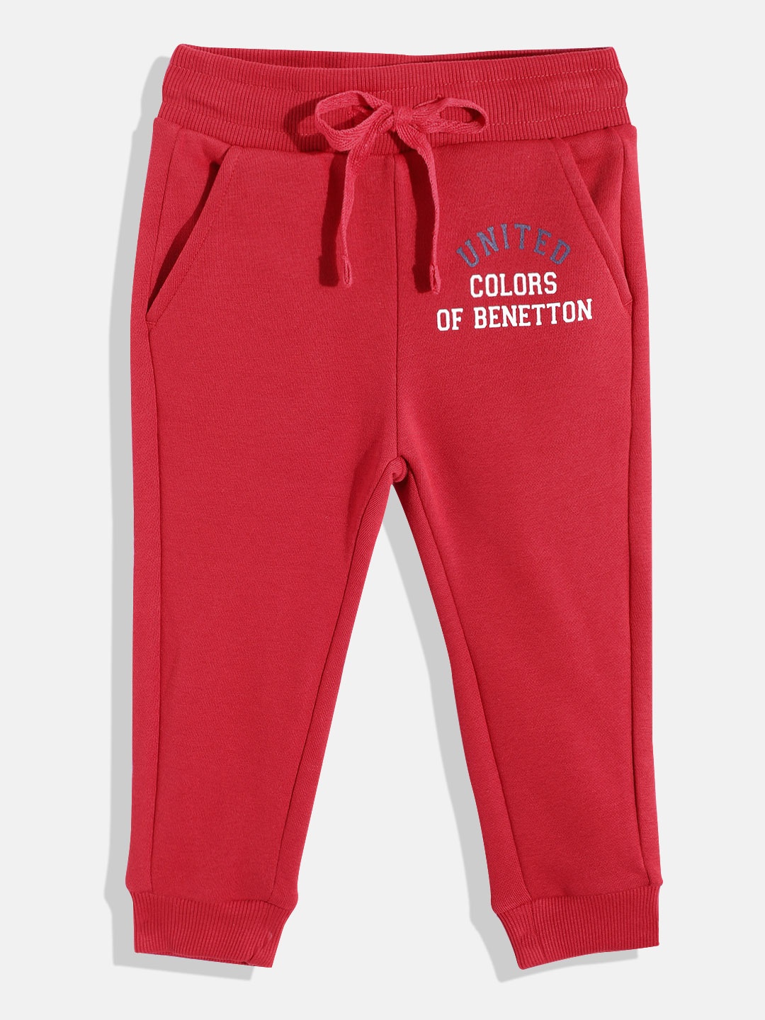 

United Colors of Benetton Boys Mid-Rise Brand Logo Printed Joggers, Red