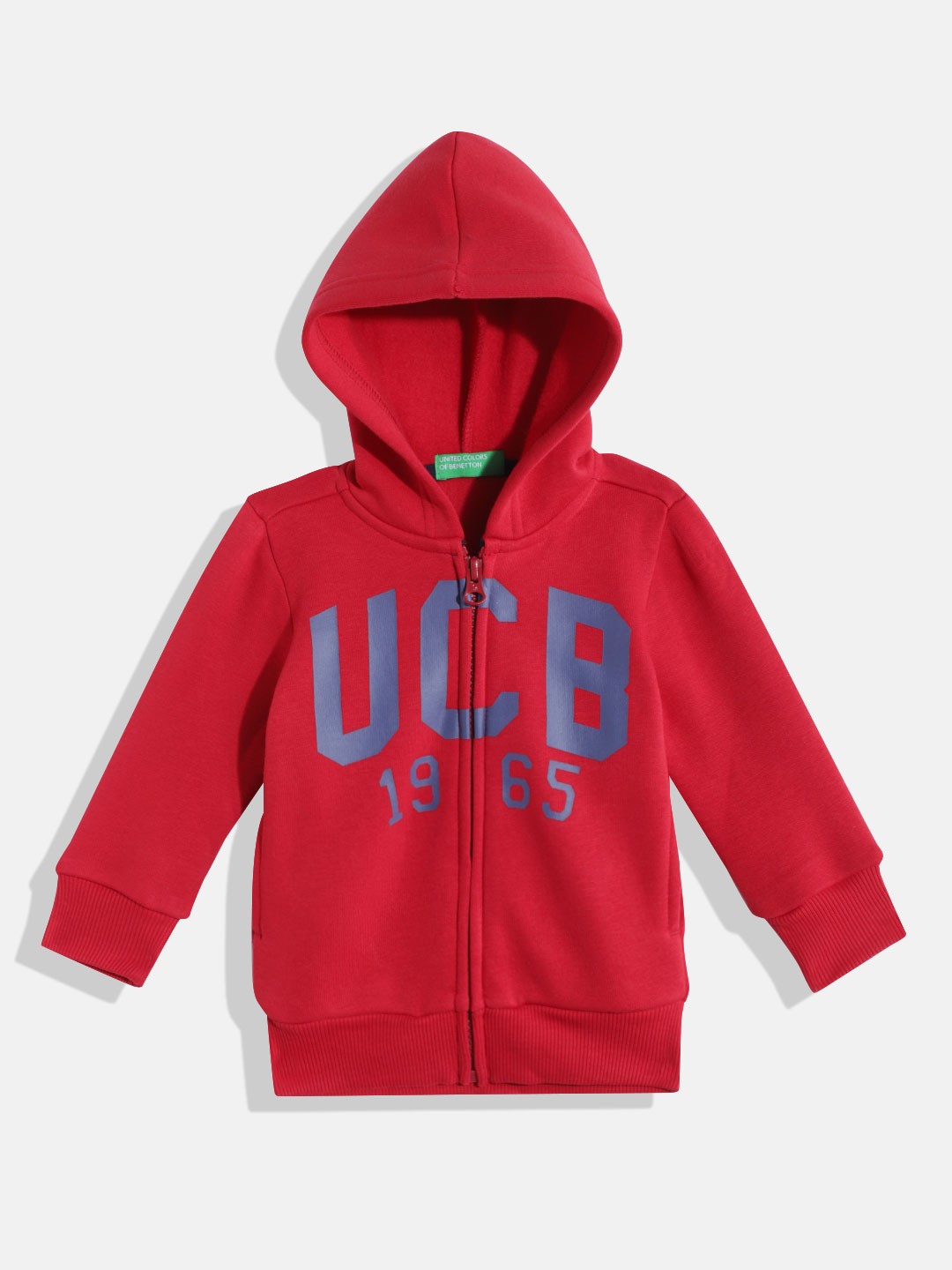 

United Colors of Benetton Boys Brand Logo Printed Hooded Front Open Sweatshirt, Red