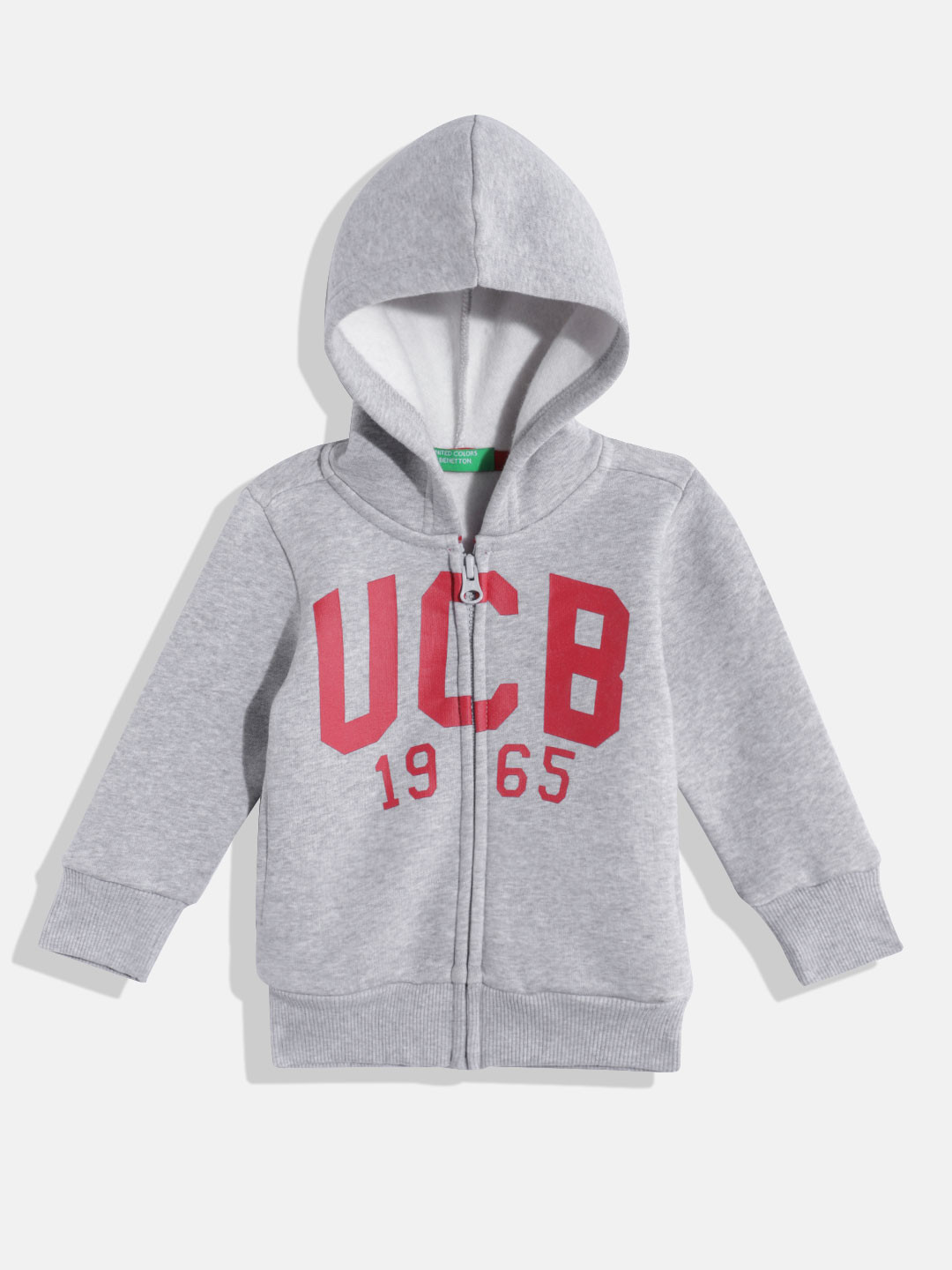 

United Colors of Benetton Boys Brand Logo Printed Hooded Sweatshirt, Grey