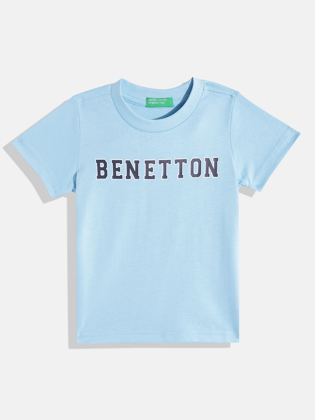 

United Colors of Benetton Boys Pure Cotton Brand Logo Printed T-shirt, Blue