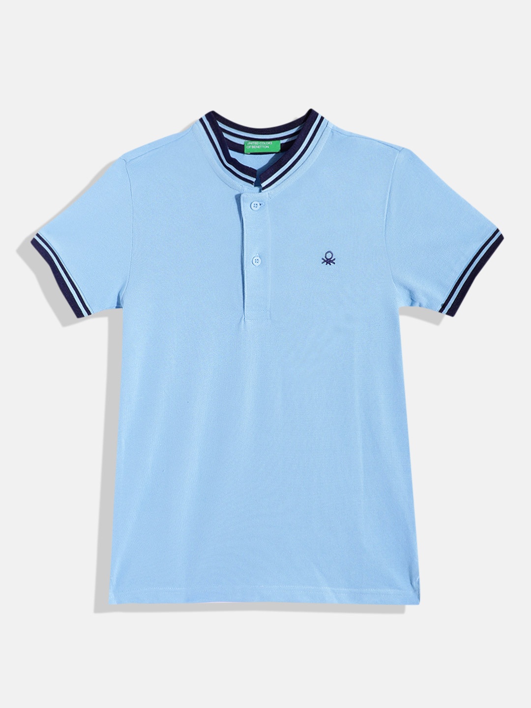 

United Colors of Benetton Boys Mandarin Collar Pure Cotton T-shirt, Blue
