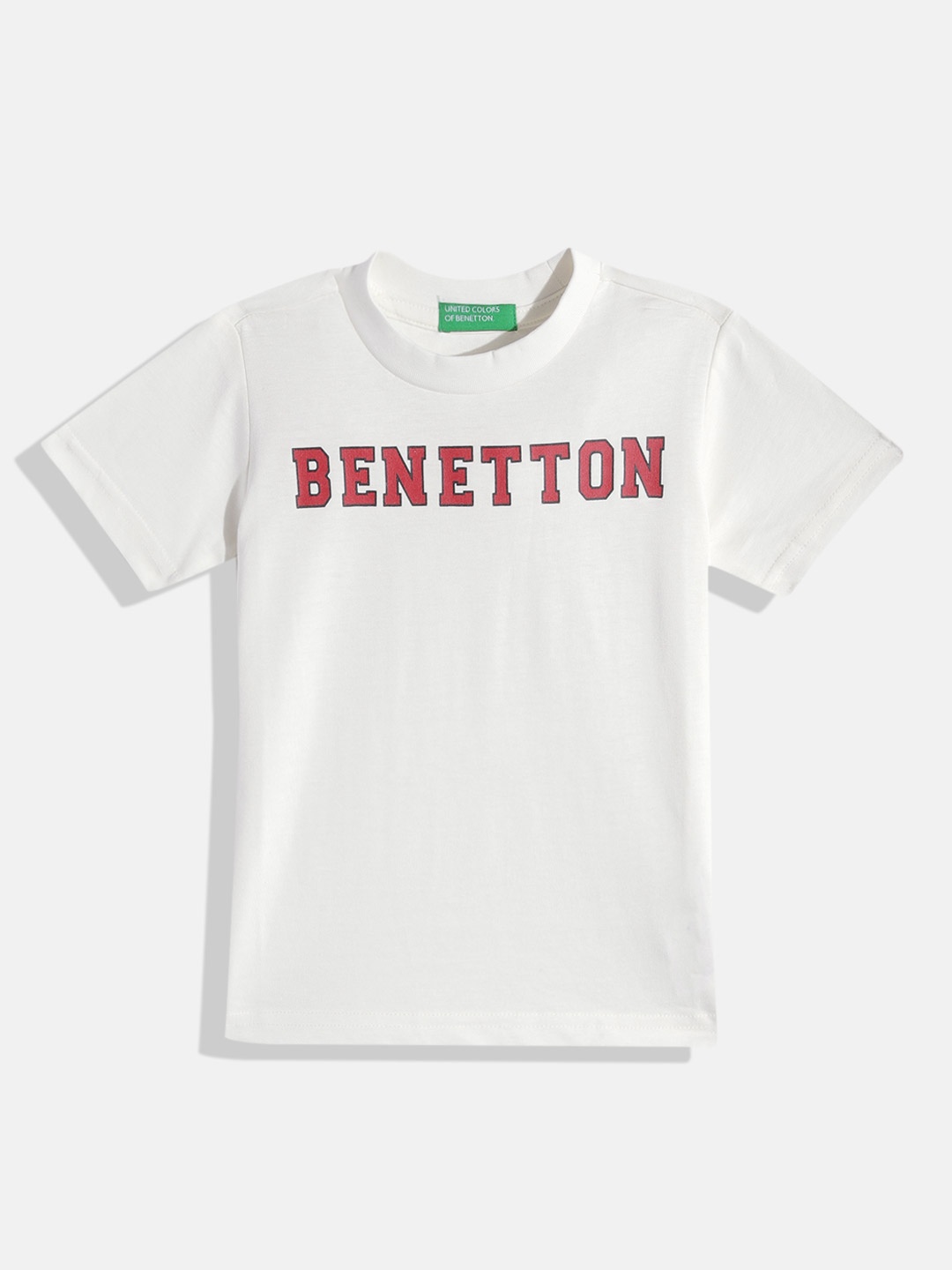 

United Colors of Benetton Boys Pure Cotton Brand Logo Printed T-shirt, Off white