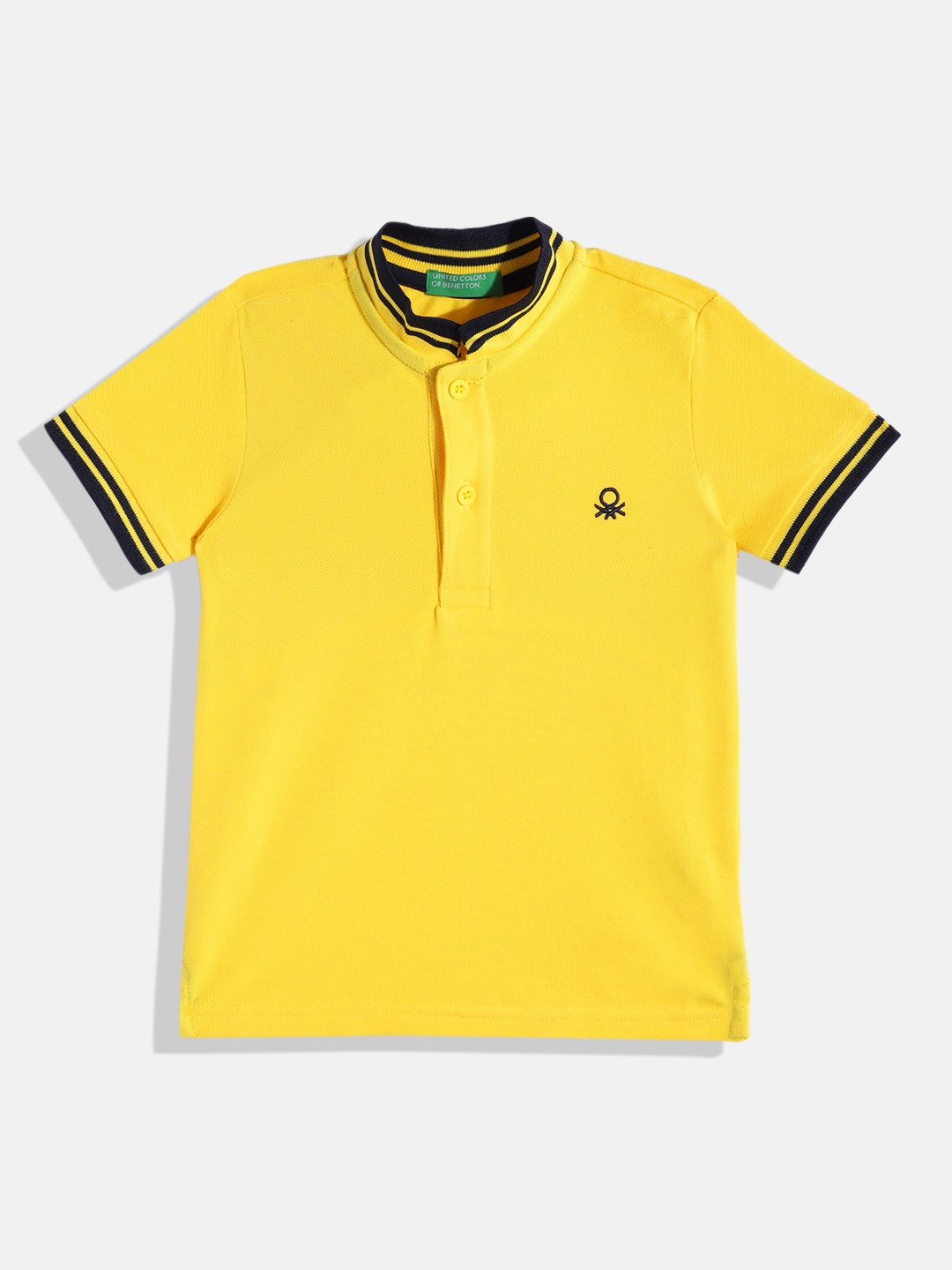 United Colors of Benetton Boys Pure Cotton Mandarin Collar T-shirt, Yellow