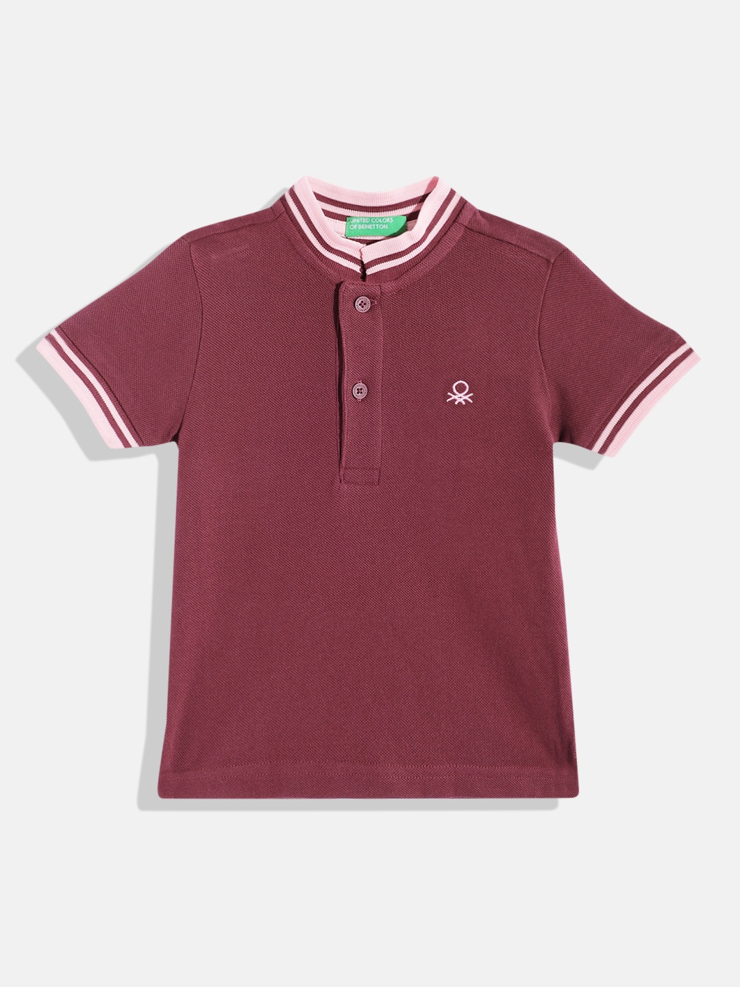 

United Colors of Benetton Boys Mandarin Collar Pure Cotton T-shirt, Maroon