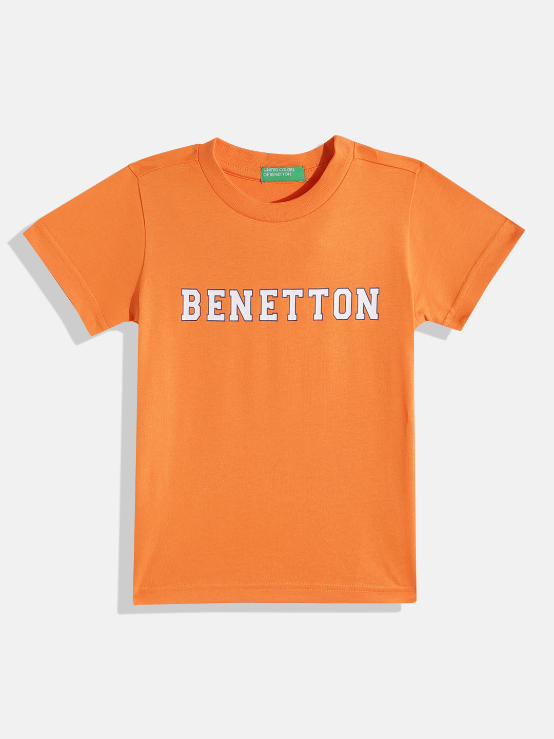 

United Colors of Benetton Boys Pure Cotton Brand Logo Printed T-shirt, Orange