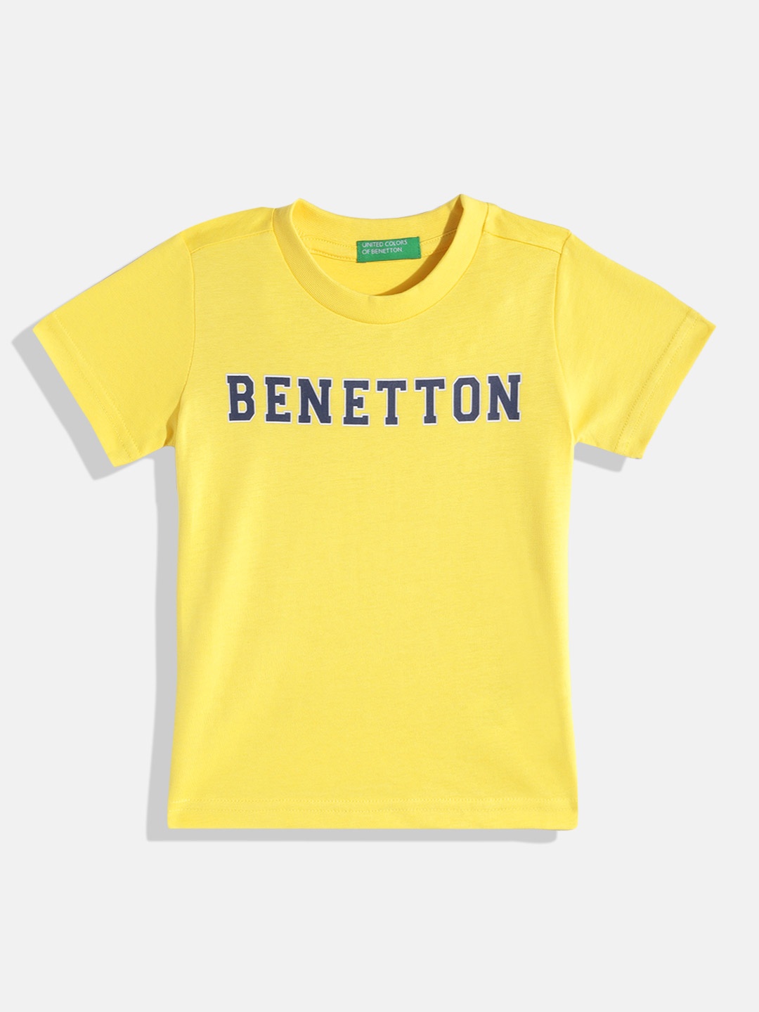 

United Colors of Benetton Boys Pure Cotton Brand Logo Printed T-shirt, Yellow