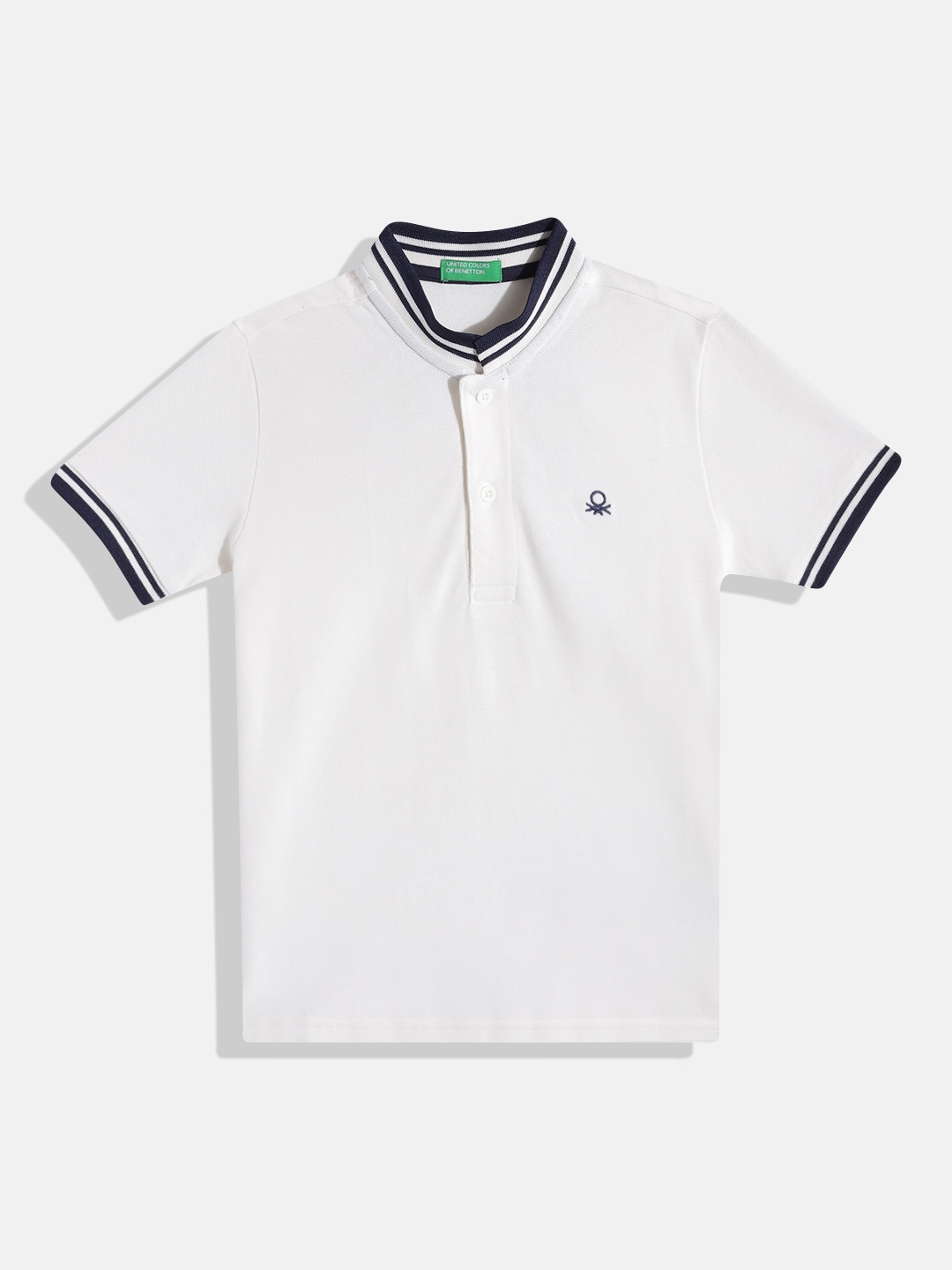 

United Colors of Benetton Boys Pure Cotton Mandarin Collar T-shirt, Off white