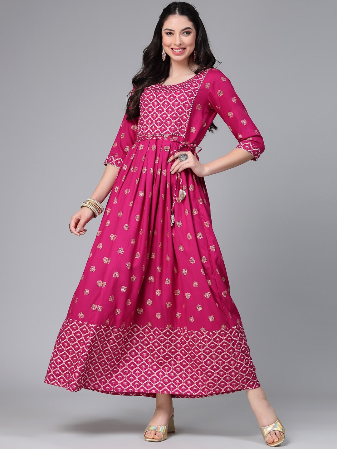 

Stylum Pink Ethnic Motifs Printed Gotta Patti Flared Anarkali Kurta