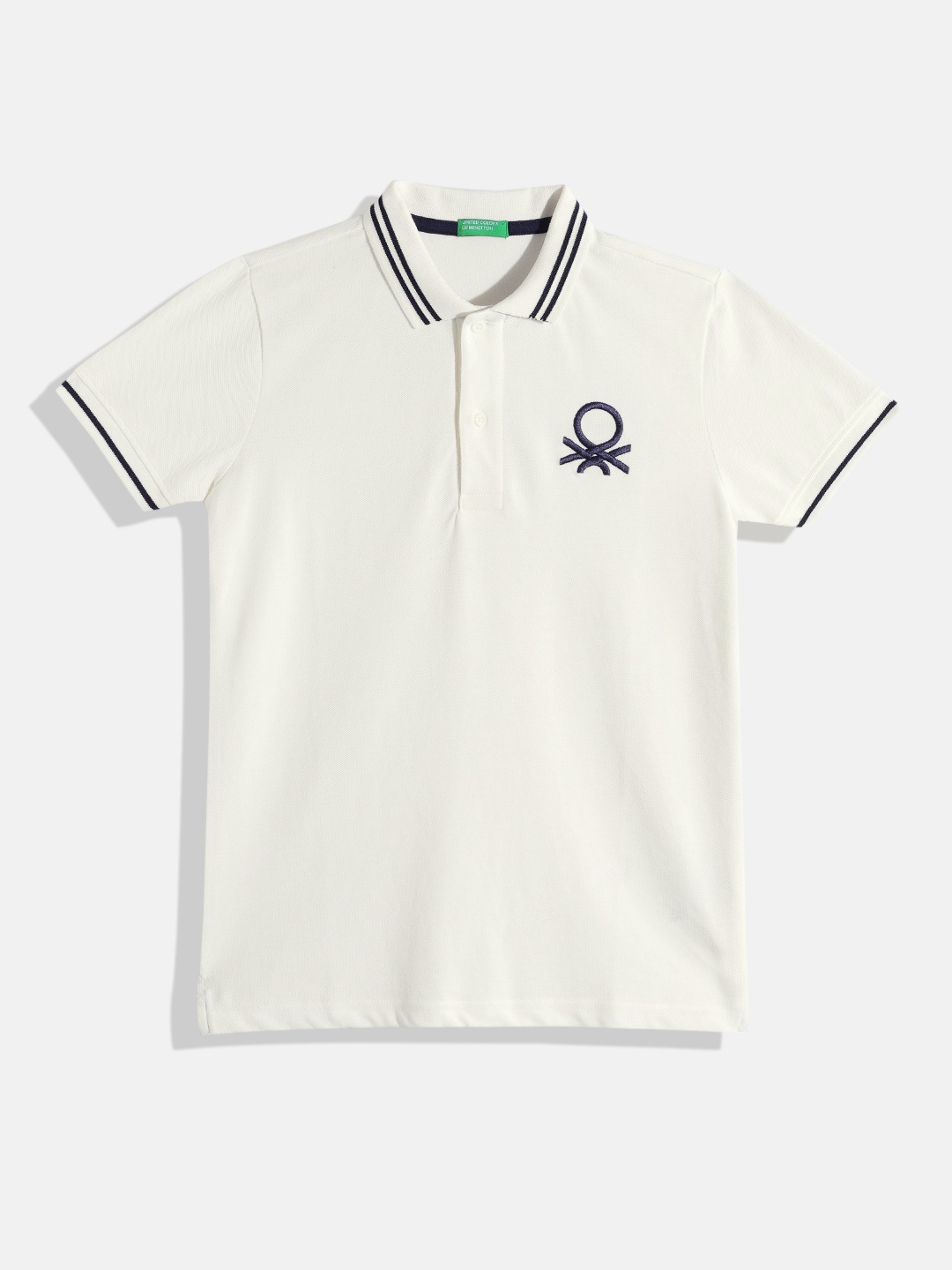 

United Colors of Benetton Boys Pure Cotton Polo Collar T-shirt, Off white