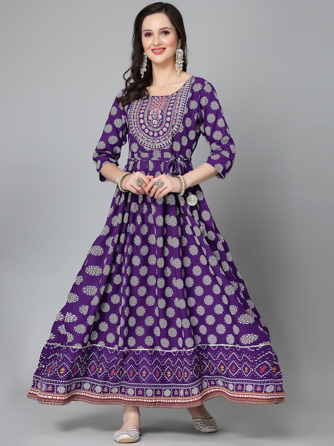 

Stylum Women Violet & blue violet Ethnic Motifs Printed Sequinned Anarkali Kurta
