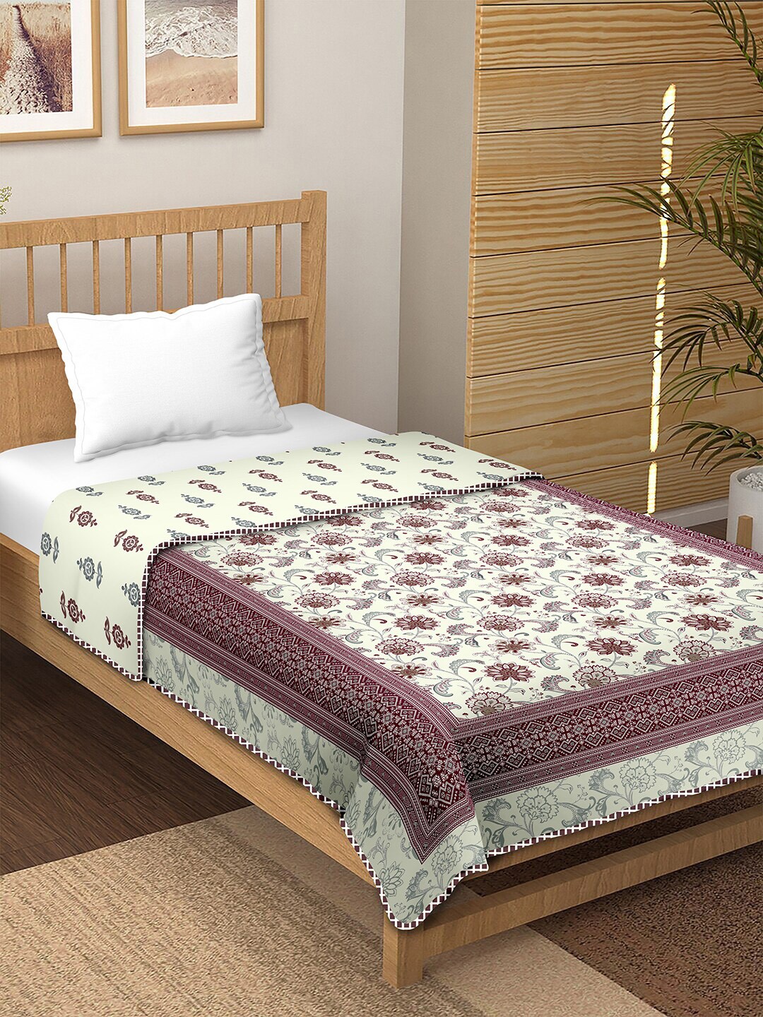 

BELLA CASA Canva Purple Floral AC Room 150 GSM Reversible Single Bed Dohar