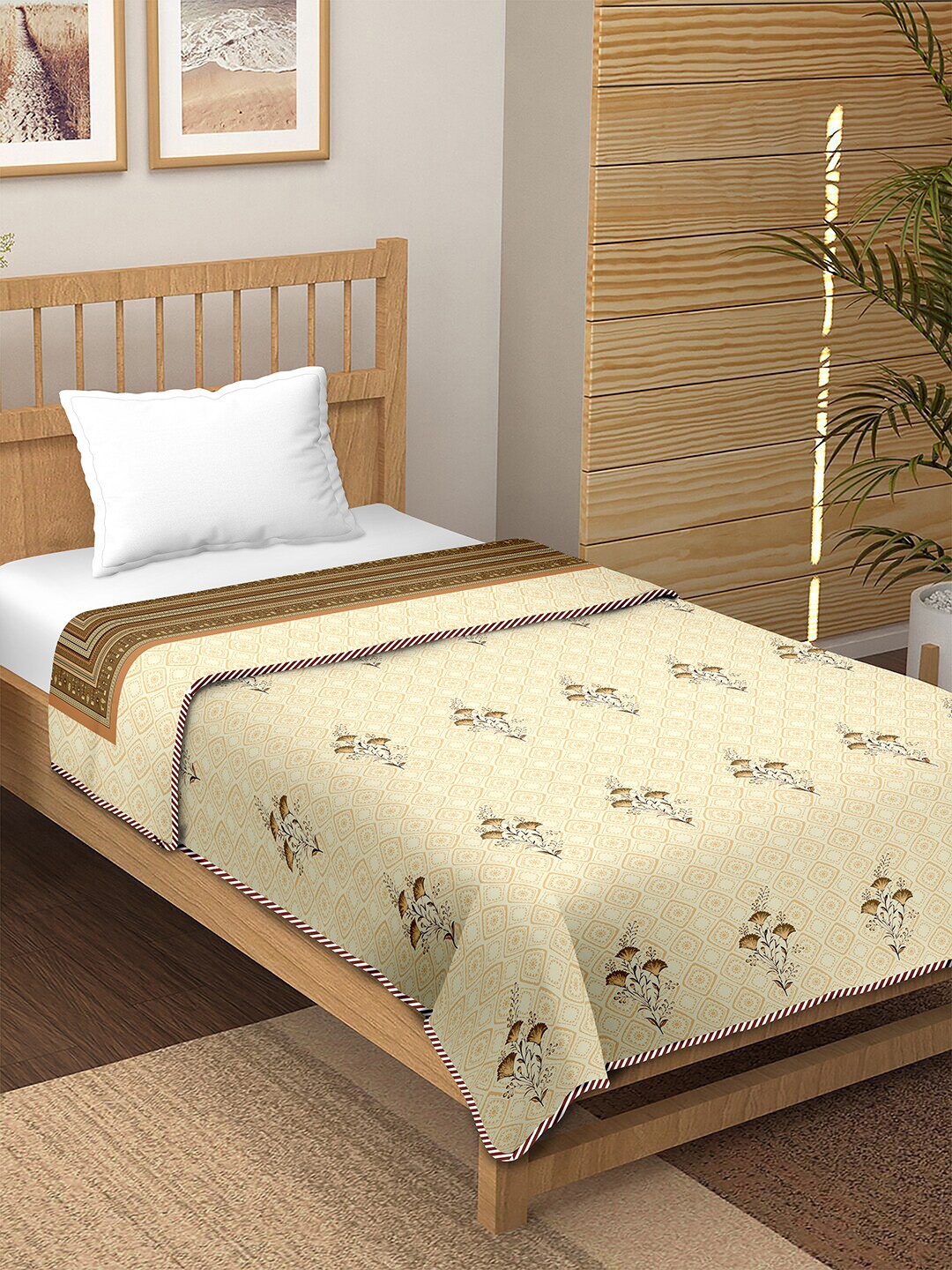 

BELLA CASA Yellow Floral AC Room 150 GSM Reversible Single Bed Dohar