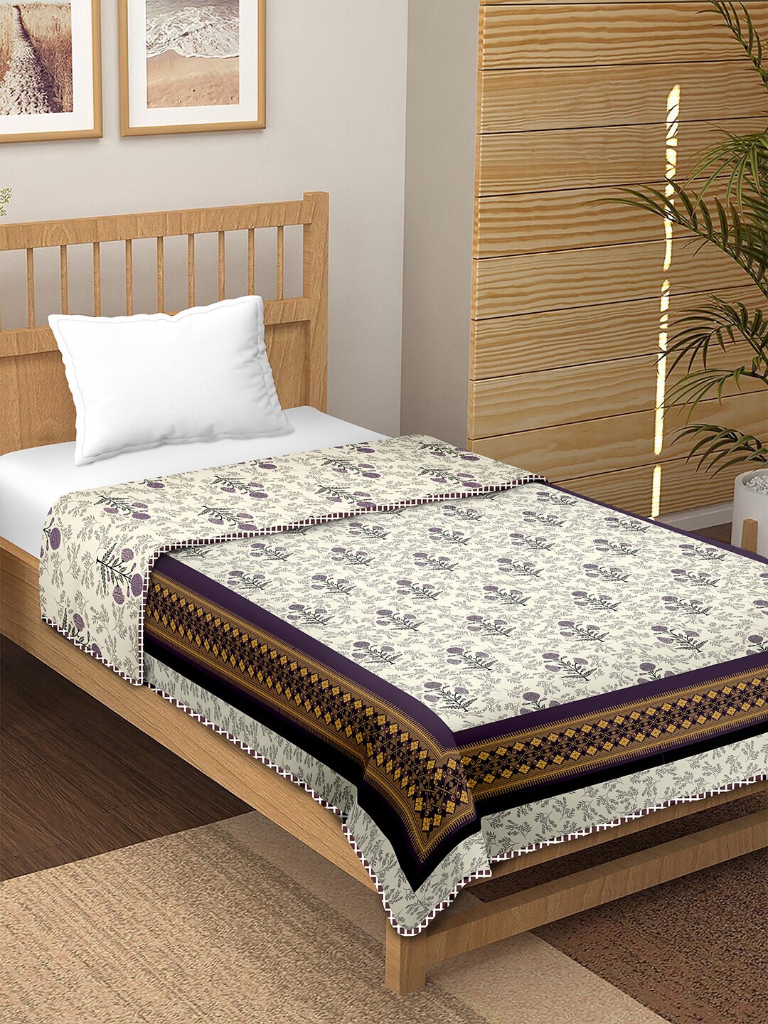 

BELLA CASA Canva Purple Floral AC Room 150 GSM Reversible Single Bed Dohar