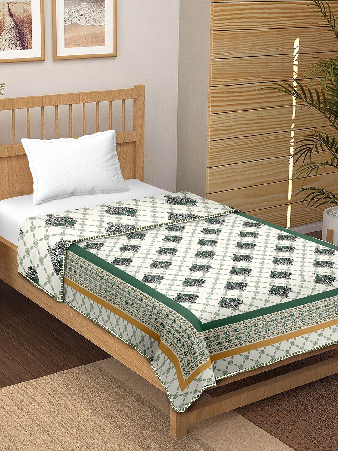 

BELLA CASA Green Floral Pure Cotton AC Room 150 GSM Single Bed Dohar