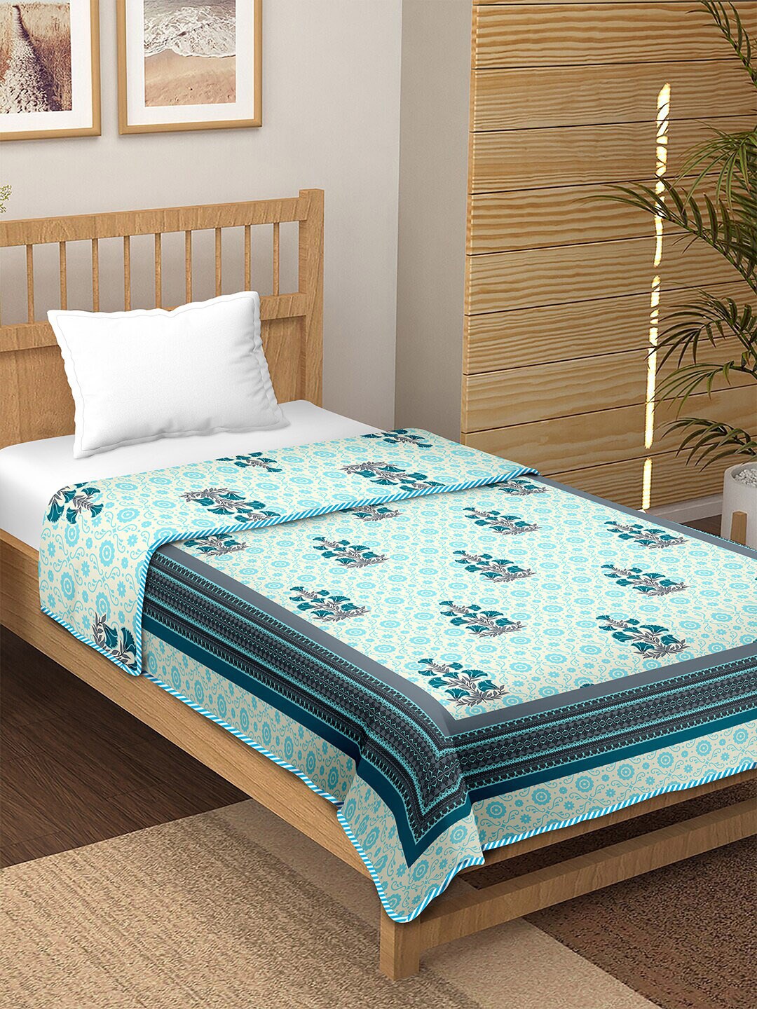 

BELLA CASA Blue & Grey Floral Pure Cotton AC Room 150 GSM Single Bed Dohar