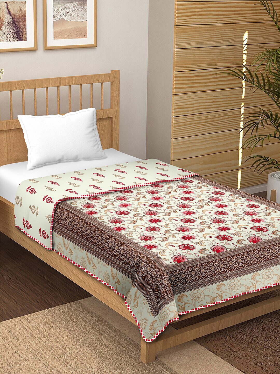 

BELLA CASA Red Floral Pure Cotton AC Room 150 GSM Single Bed Dohar