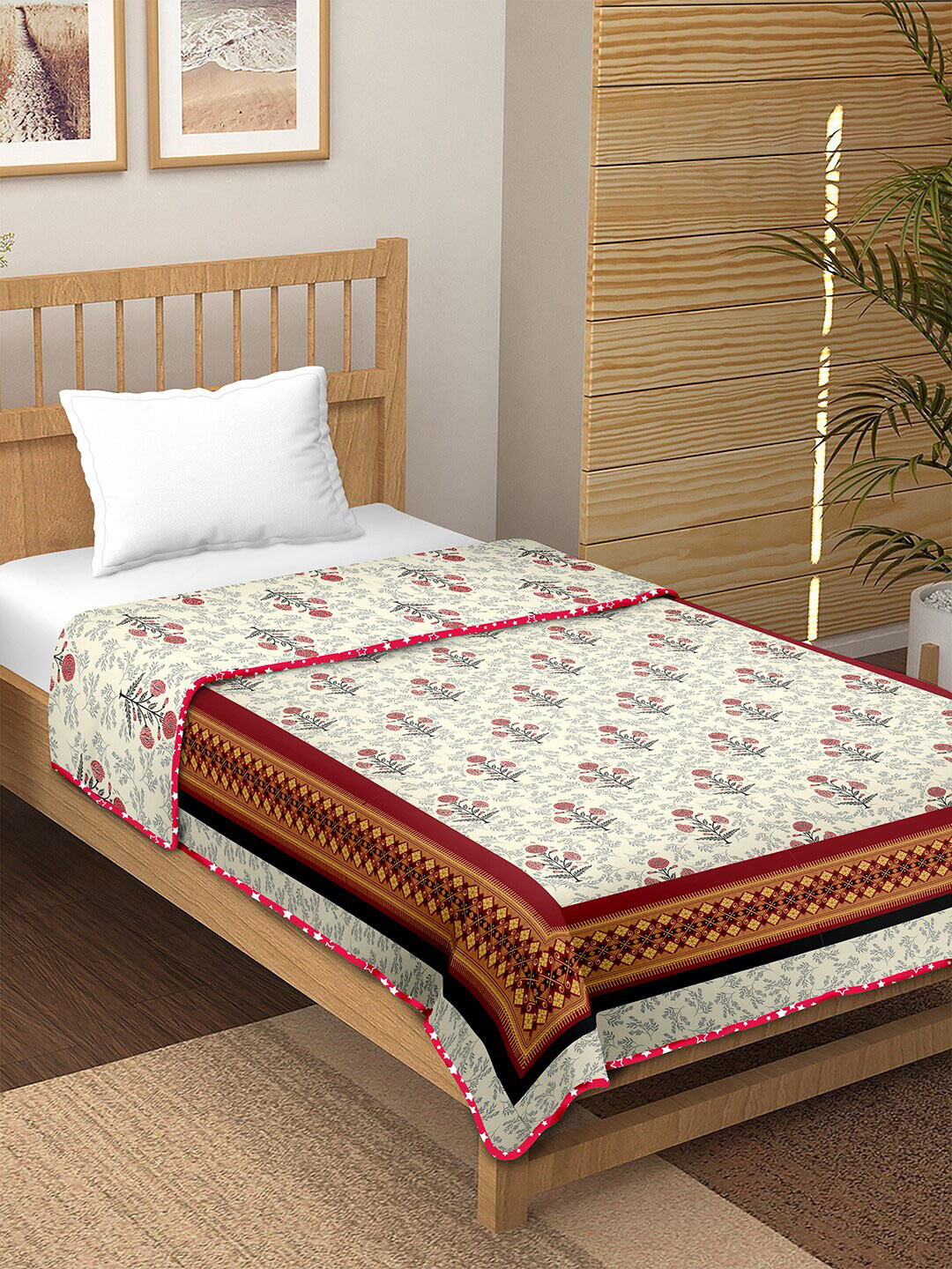 

BELLA CASA Red Floral Pure Cotton AC Room 150 GSM Single Bed Dohar