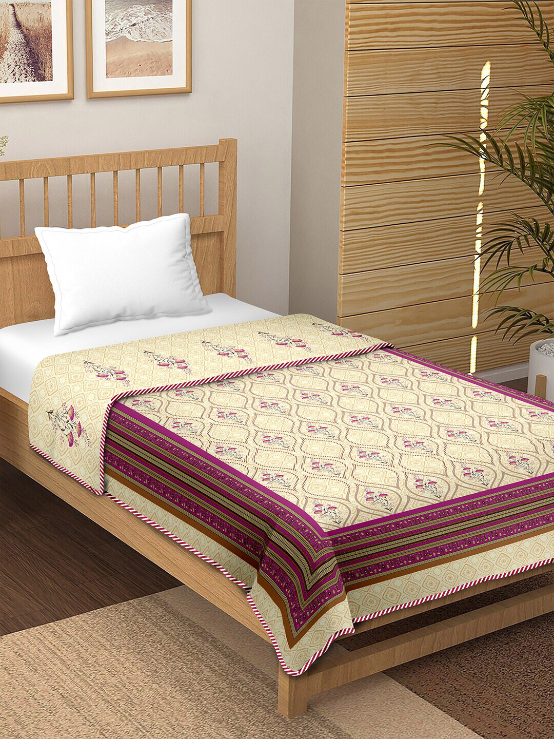 

BELLA CASA Canva Pink & Yellow Floral Printed AC Room 150 GSM Single Bed Dohar