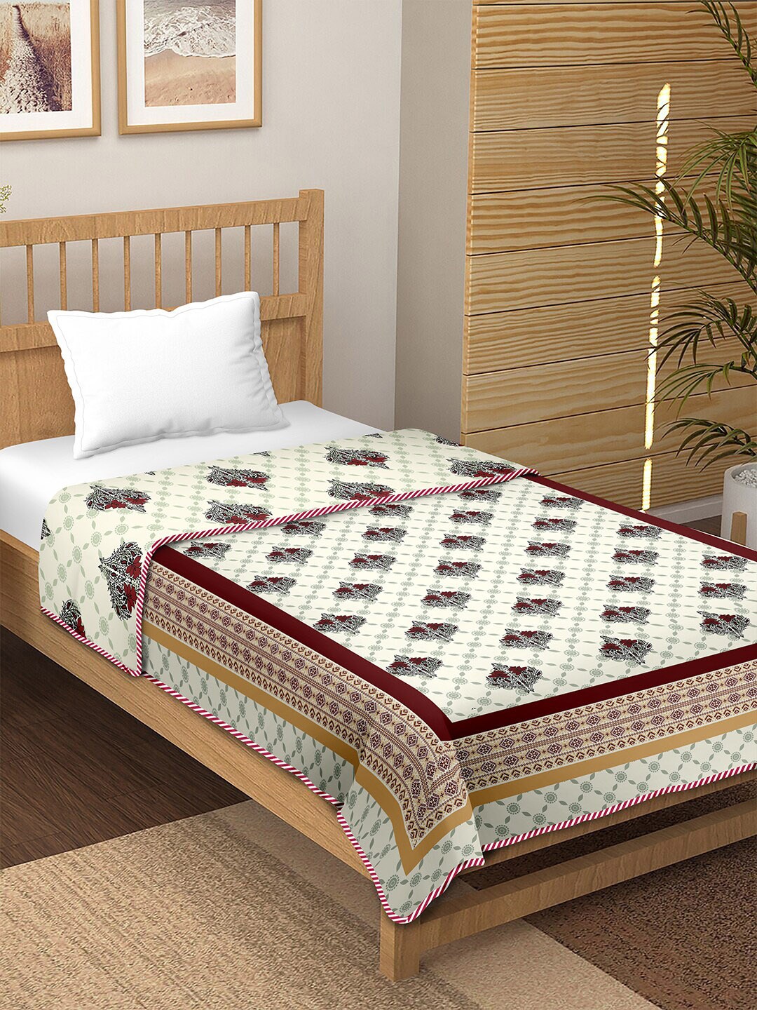 

BELLA CASA Canva Maroon Floral Printed AC Room 150 GSM Pure Cotton Single Bed Dohar