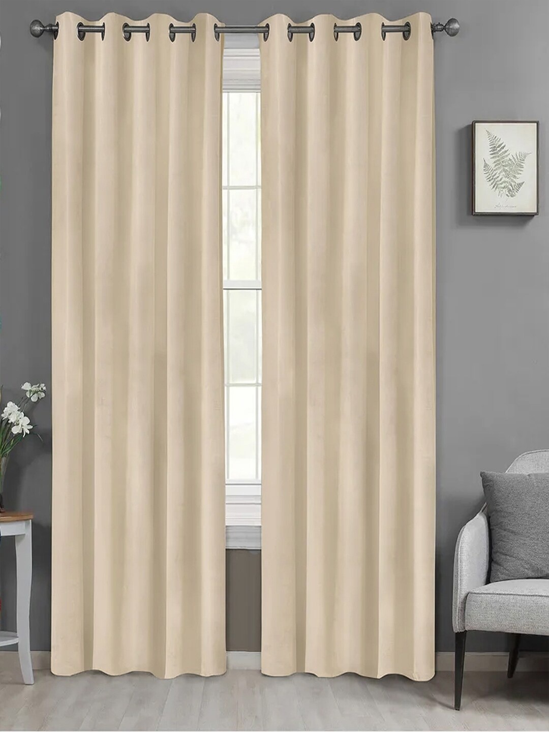 

AVI Cream-Coloured 2 Pieces Velvet Room Darkening Long Door Curtains