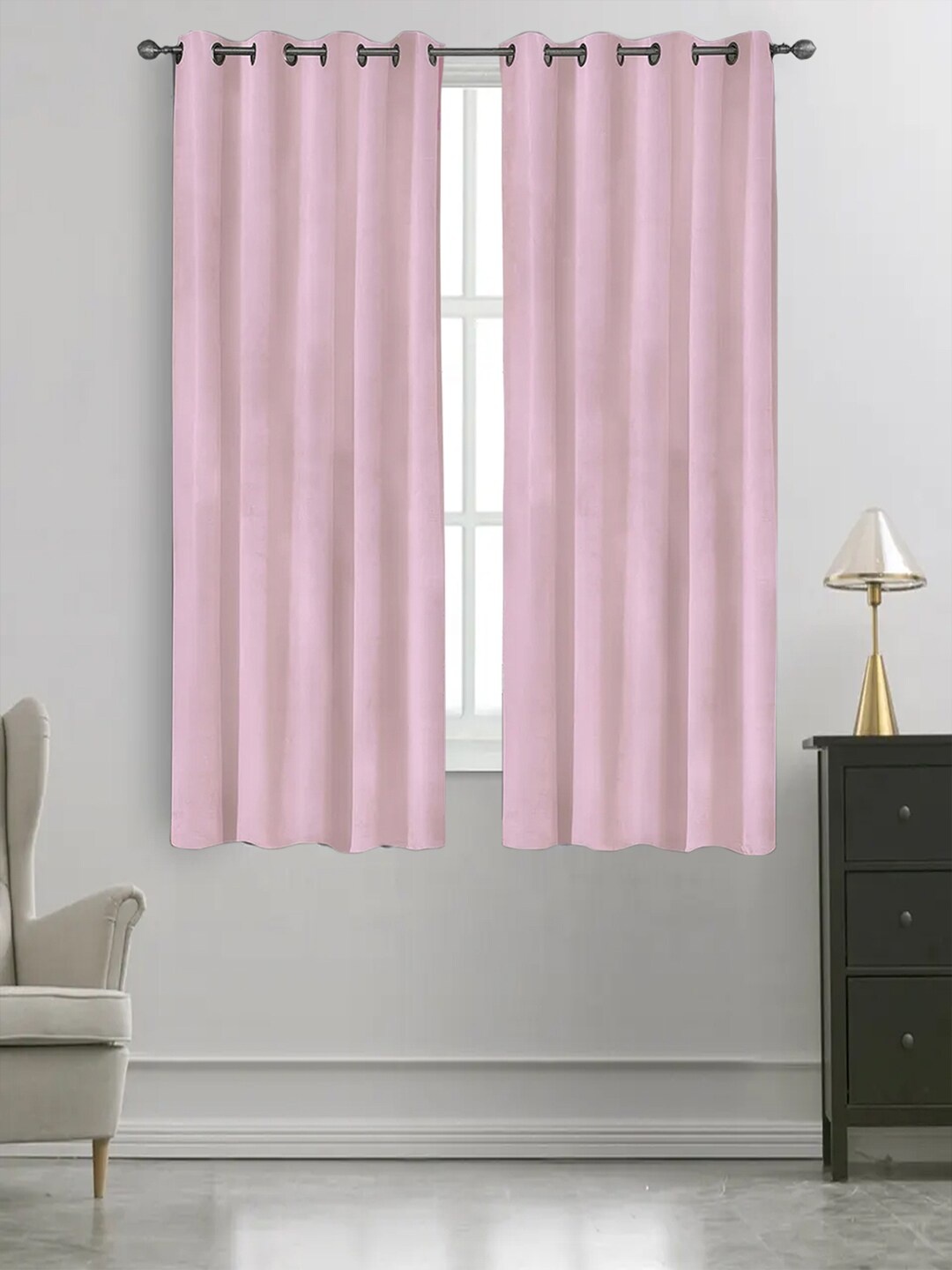 

AVI Peach-Coloured 2 Pieces Velvet Room Darkening Window Curtains