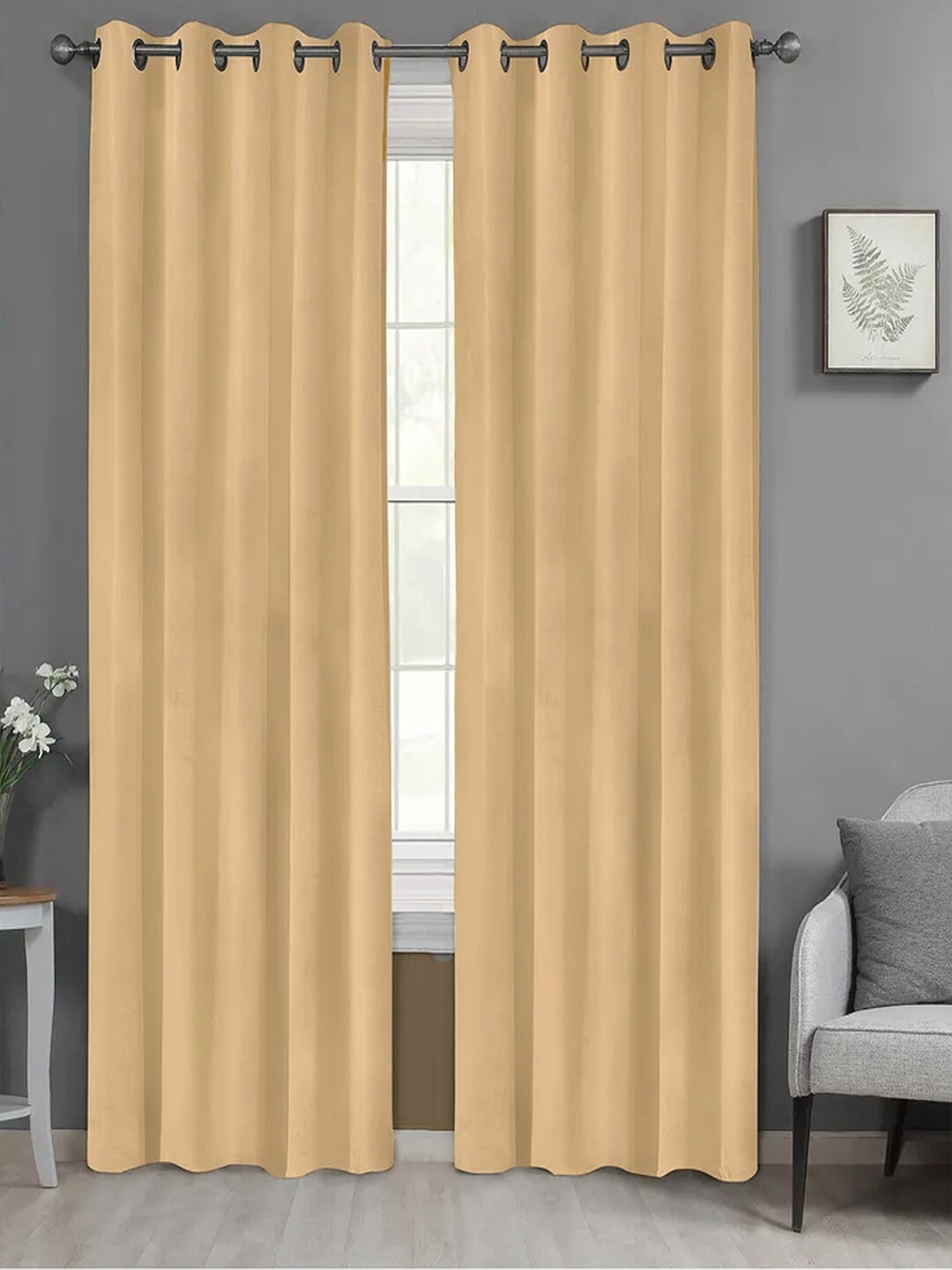 

AVI Beige 2 Pieces Room Darkening Long Door Curtains