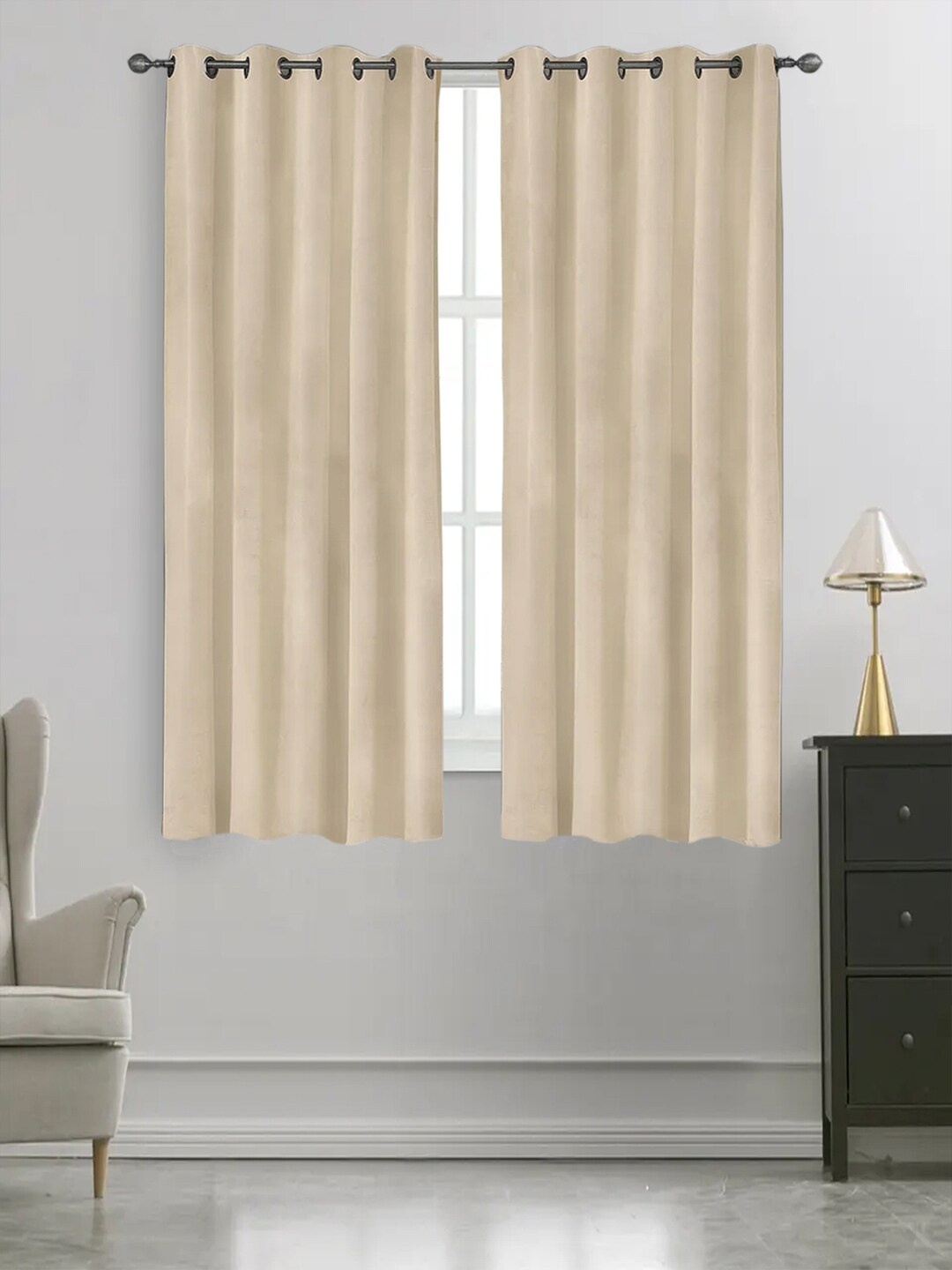 

AVI Cream 2 Pieces Room Darkening Velvet Window Curtains