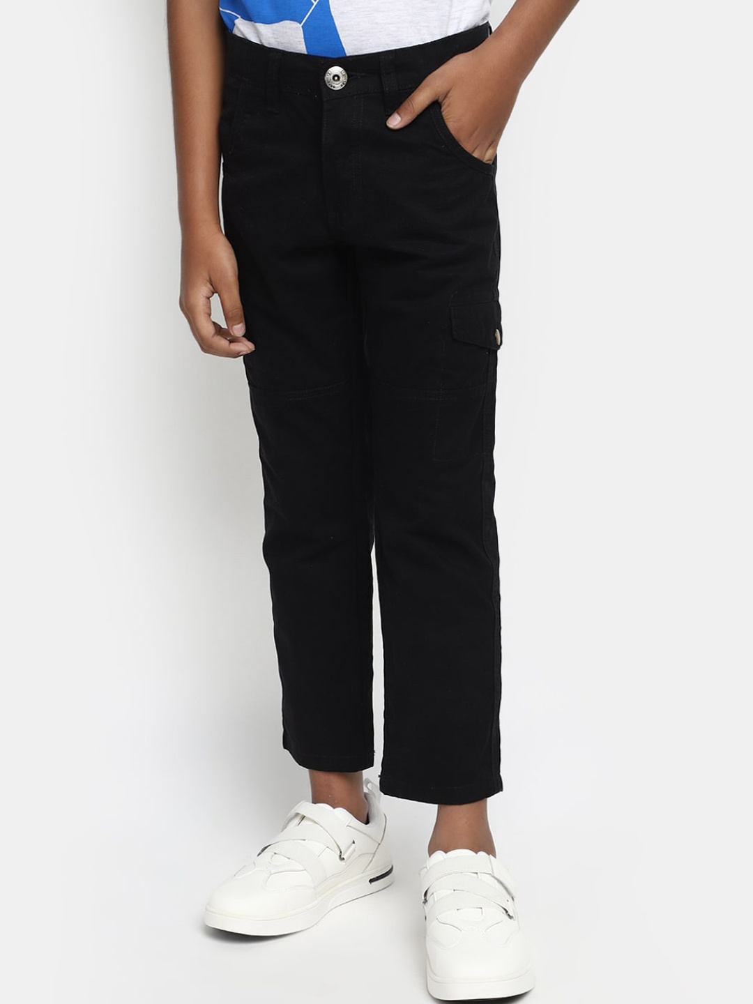 

V-Mart Boys Mid Rise Cotton Cargos, Black
