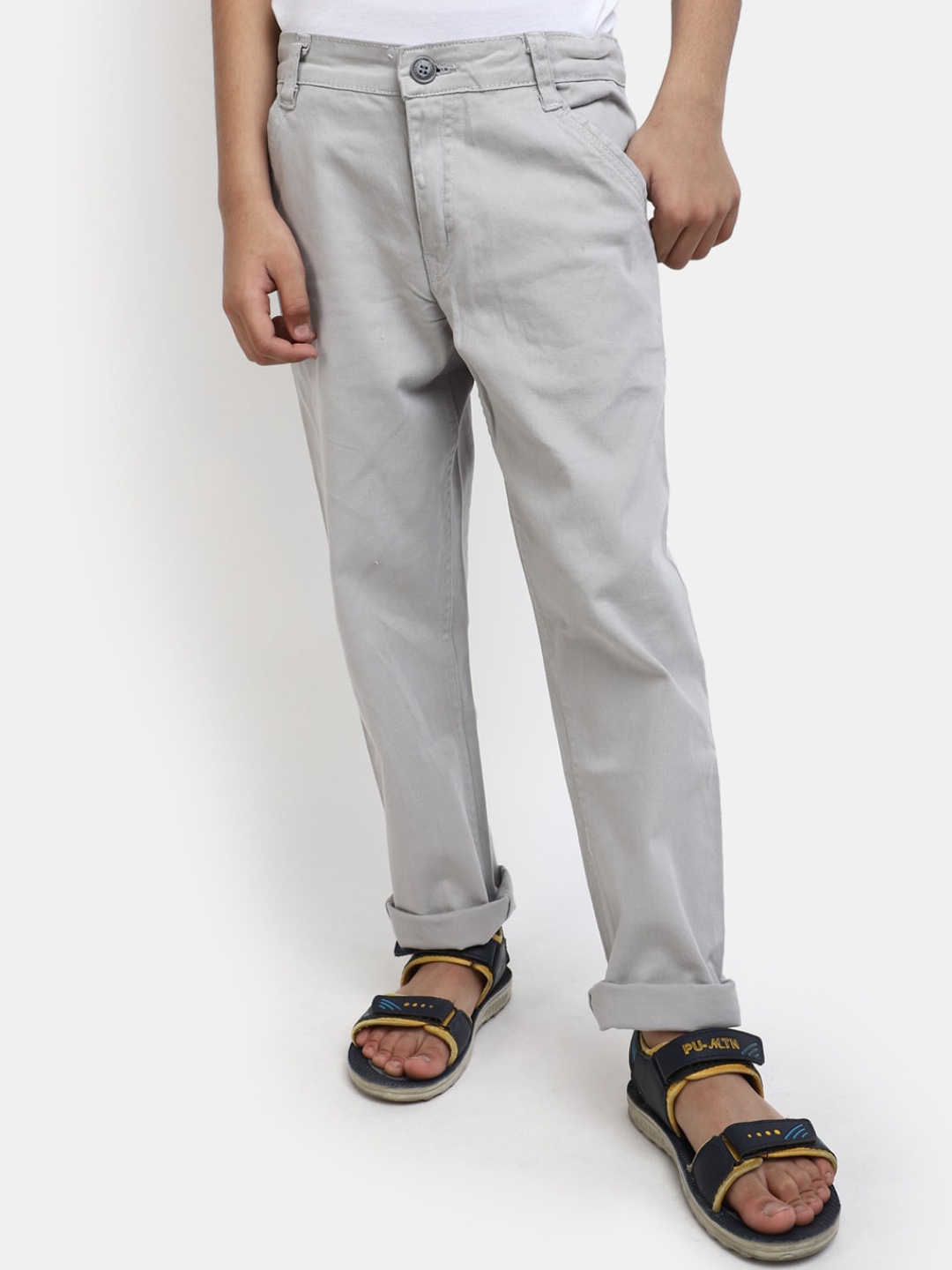 

V-Mart Boys Mid Rise Cotton Chinos Trousers, Grey