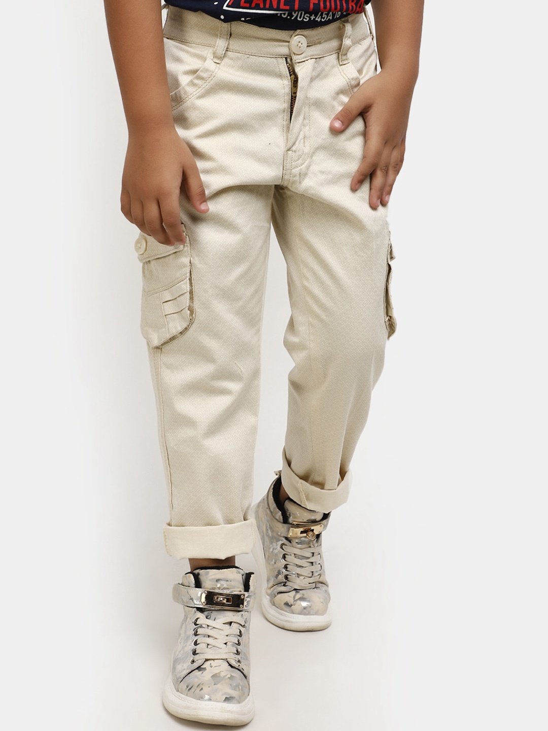 

V-Mart Boys Mid-Rise Cotton Cargos, Cream