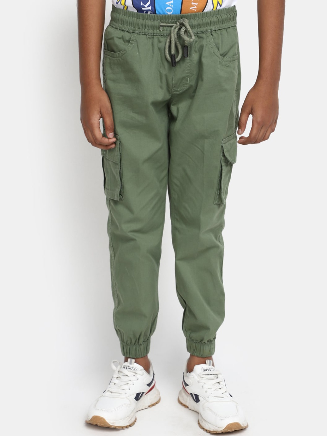 

V-Mart Boys Mid-Rise Twill Cotton Joggers, Green