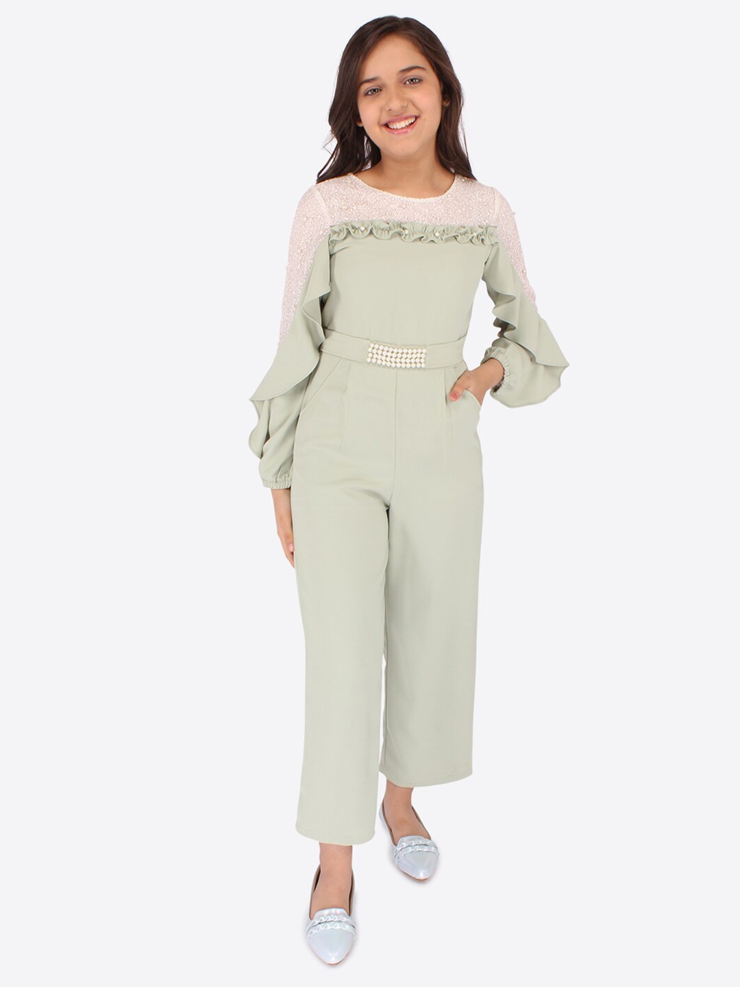 

CUTECUMBER Girls Embellished Basic Jumpsuit, Green