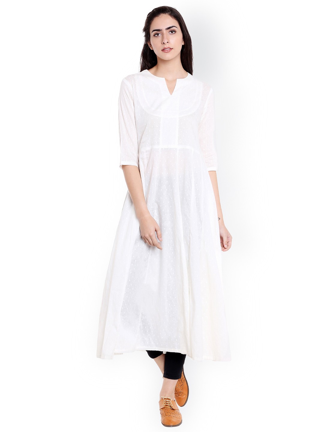 

Desi Weavess Women White Woven Design Anarkali Kurta