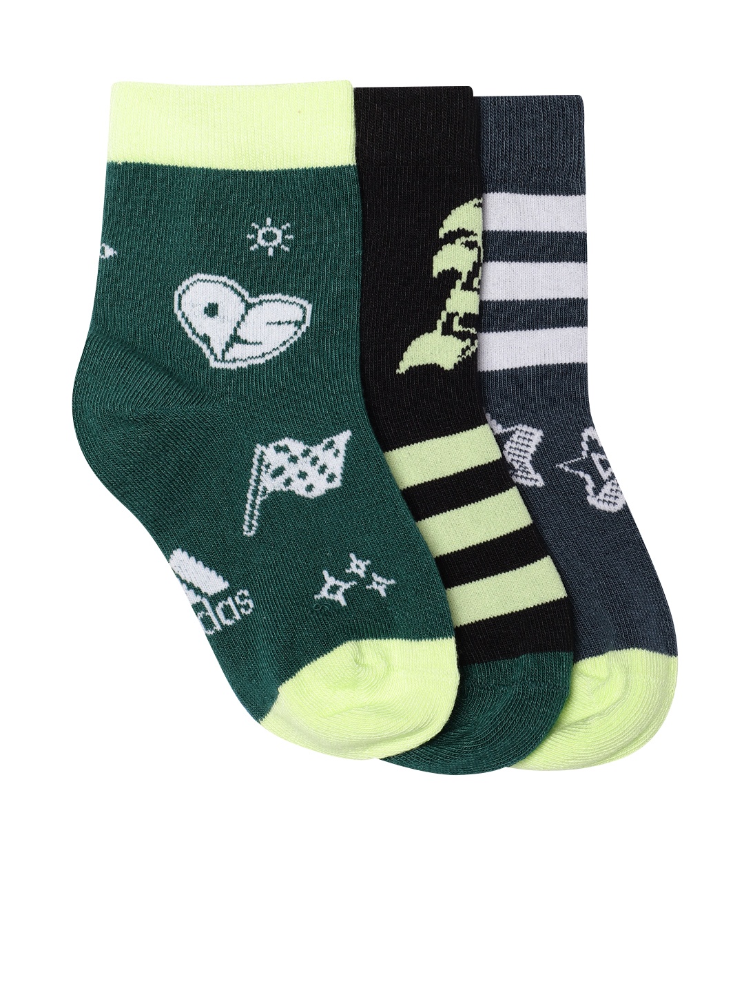 

ADIDAS Kids Pack of 3 Printed Above Ankle Length Brand Love Socks, Green
