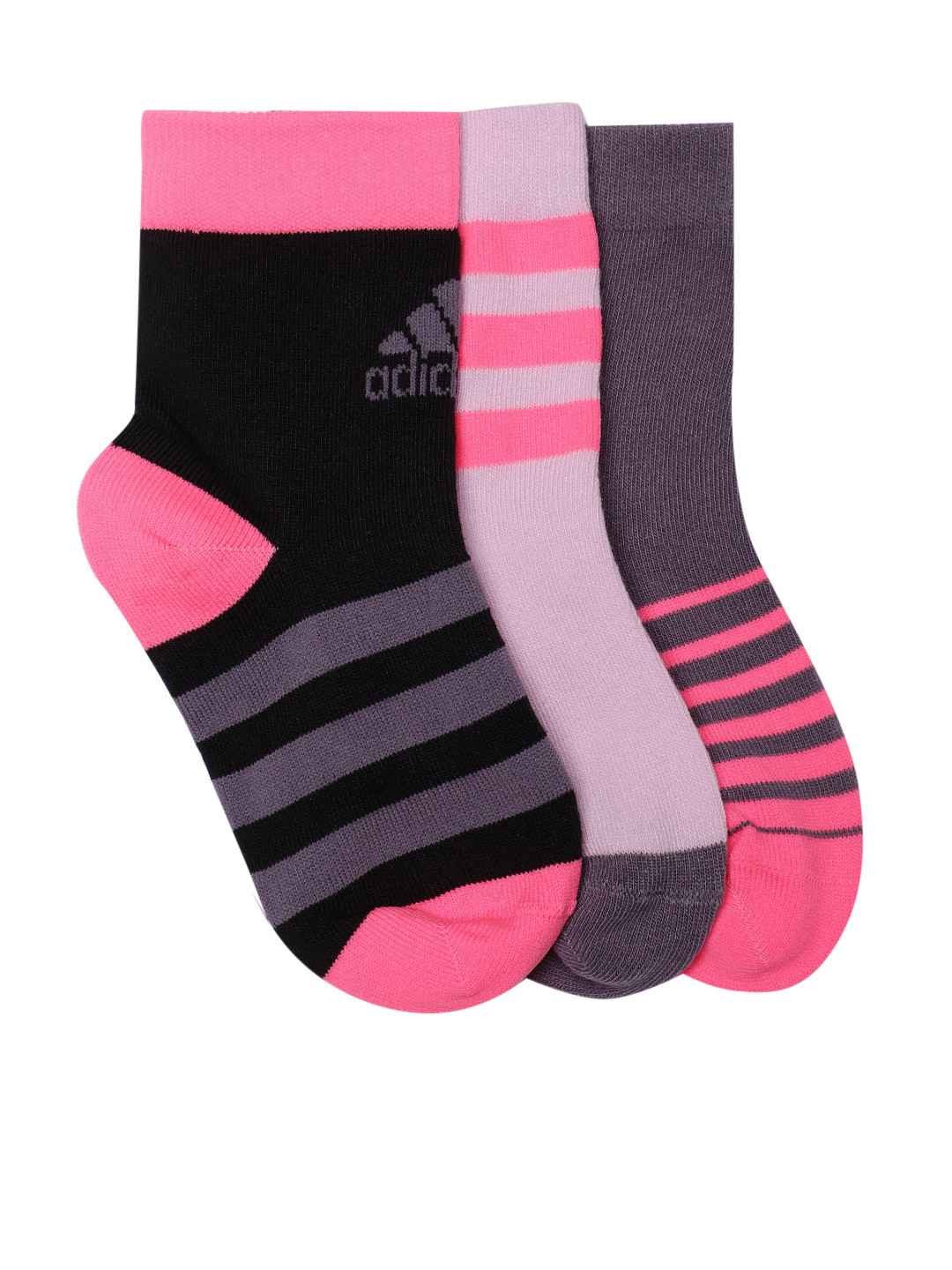 

ADIDAS Kids Pack of 3 Printed & Striped Above Ankle Length IGD 3PP Socks, Black