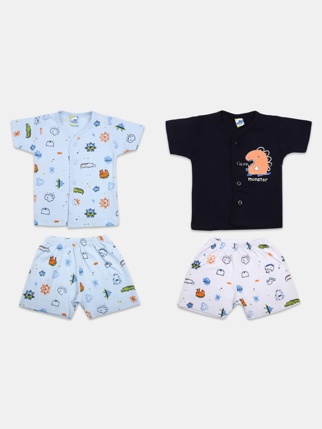 

V-Mart Infants Pack Of 2 Printed Pure Cotton T-shirt With Shorts, Blue