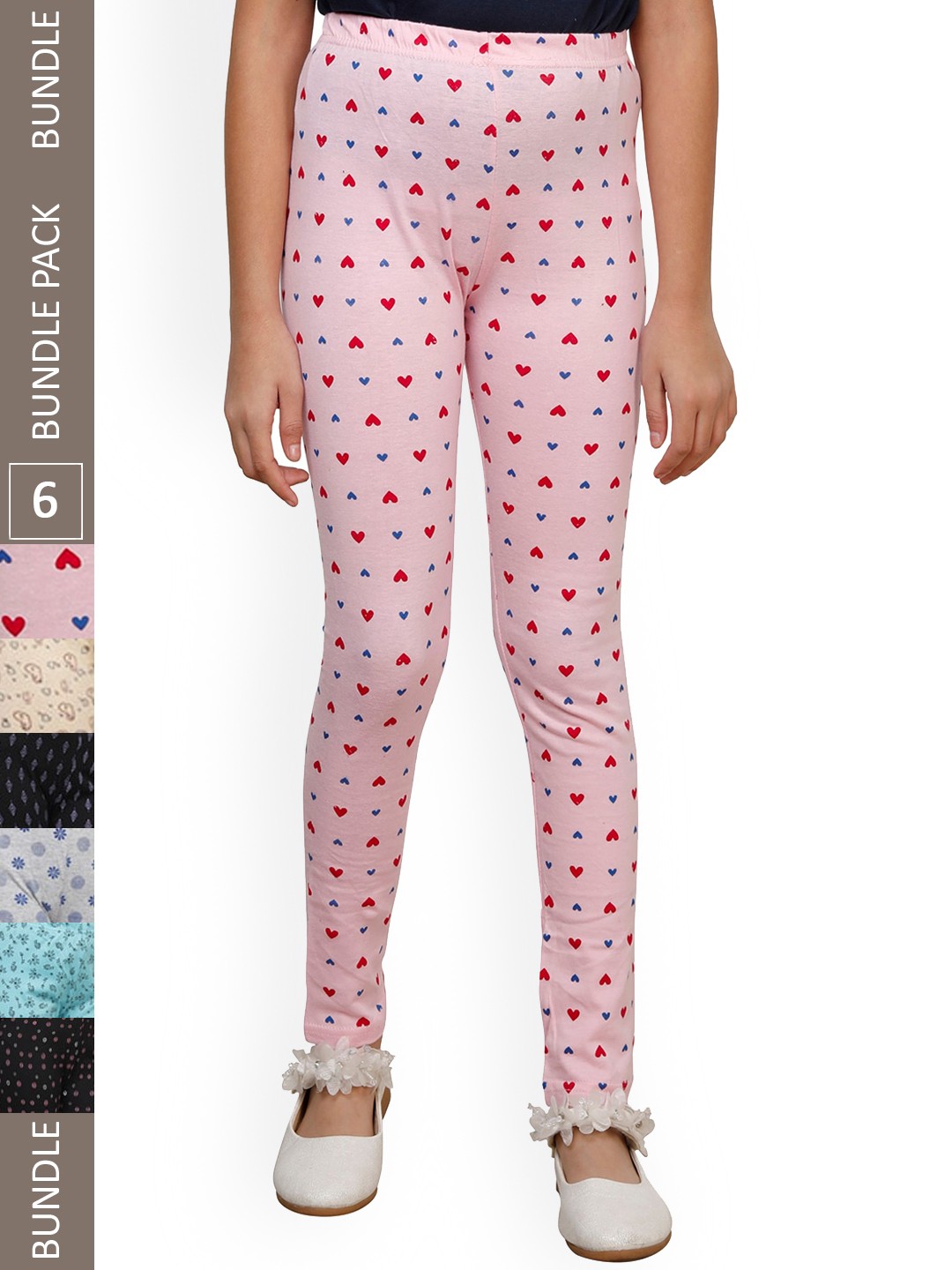 

IndiWeaves Girls Pack of 6 Super Soft Pure Cotton Allover Printed Ankle-LengthLeggings, Blue