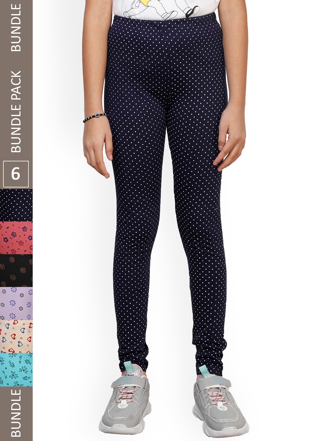 

IndiWeaves Girls Pack of 6 Pure Cotton Printed Ankle-Length Leggings, Blue
